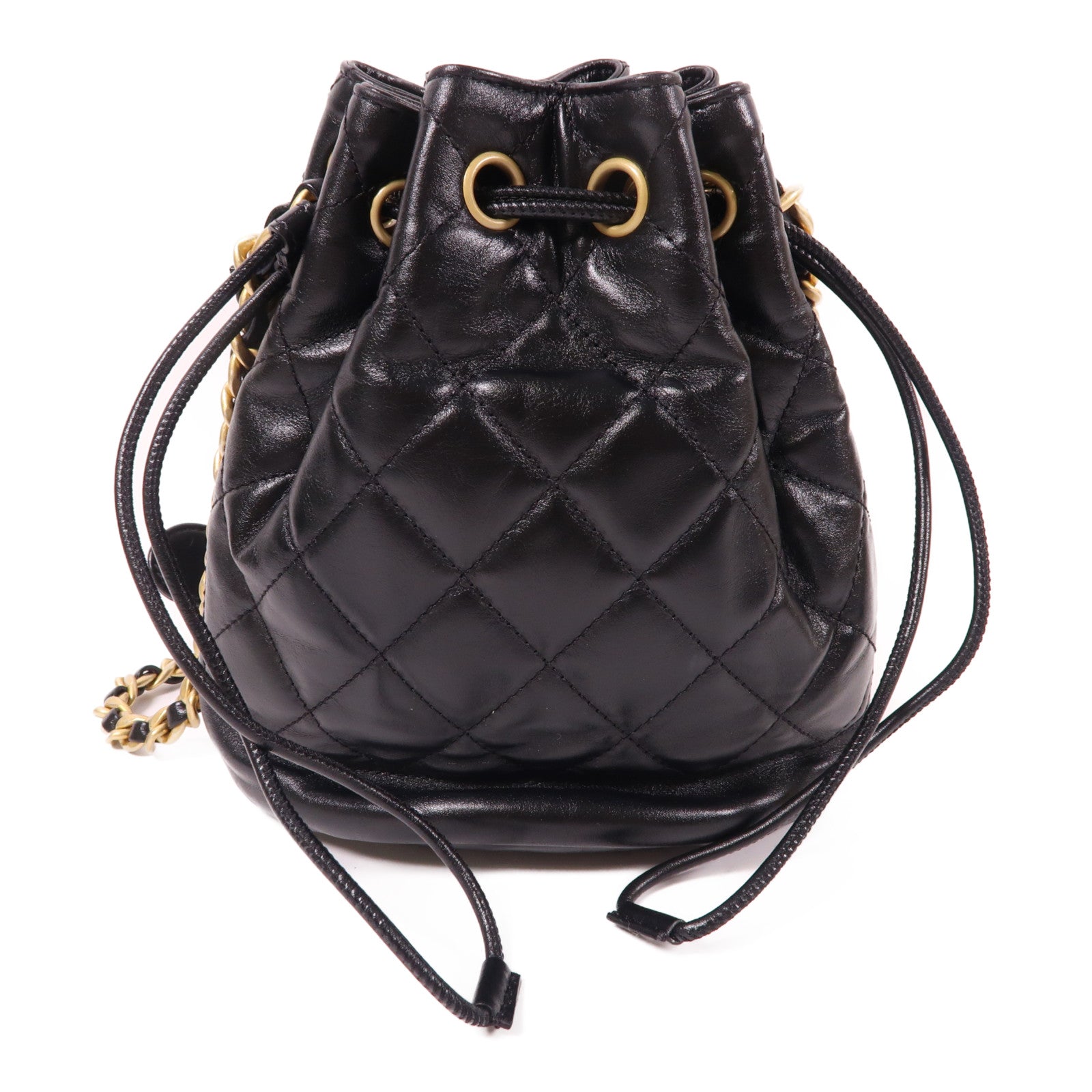 CHANEL 羊皮皮革Bucket Dranstring Bag金扣鏈帶肩背袋