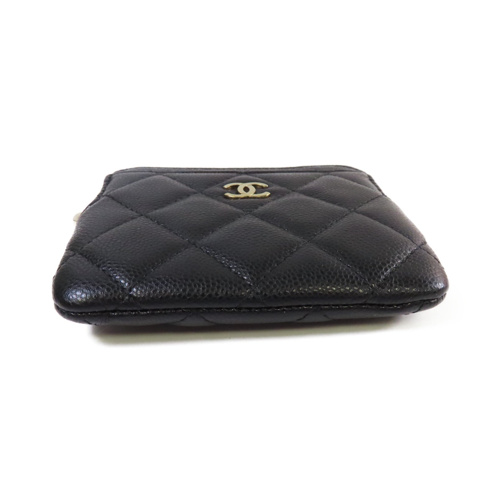 CHANEL 菱格Caviar皮革Coins Case金扣零錢包黑色
