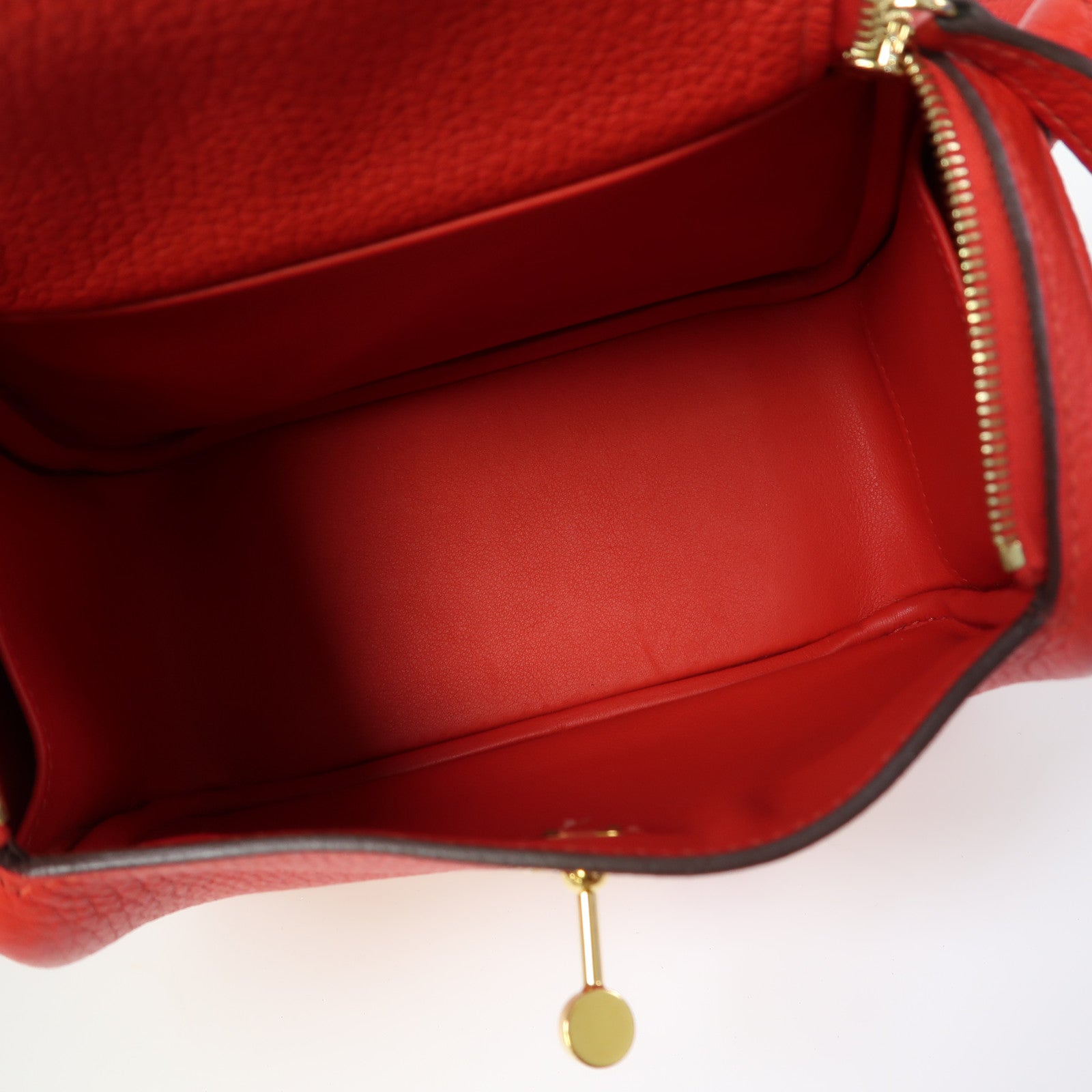 HERMES Clemence皮革Mini Lindy金扣手挽肩背兩用袋桃心紅色