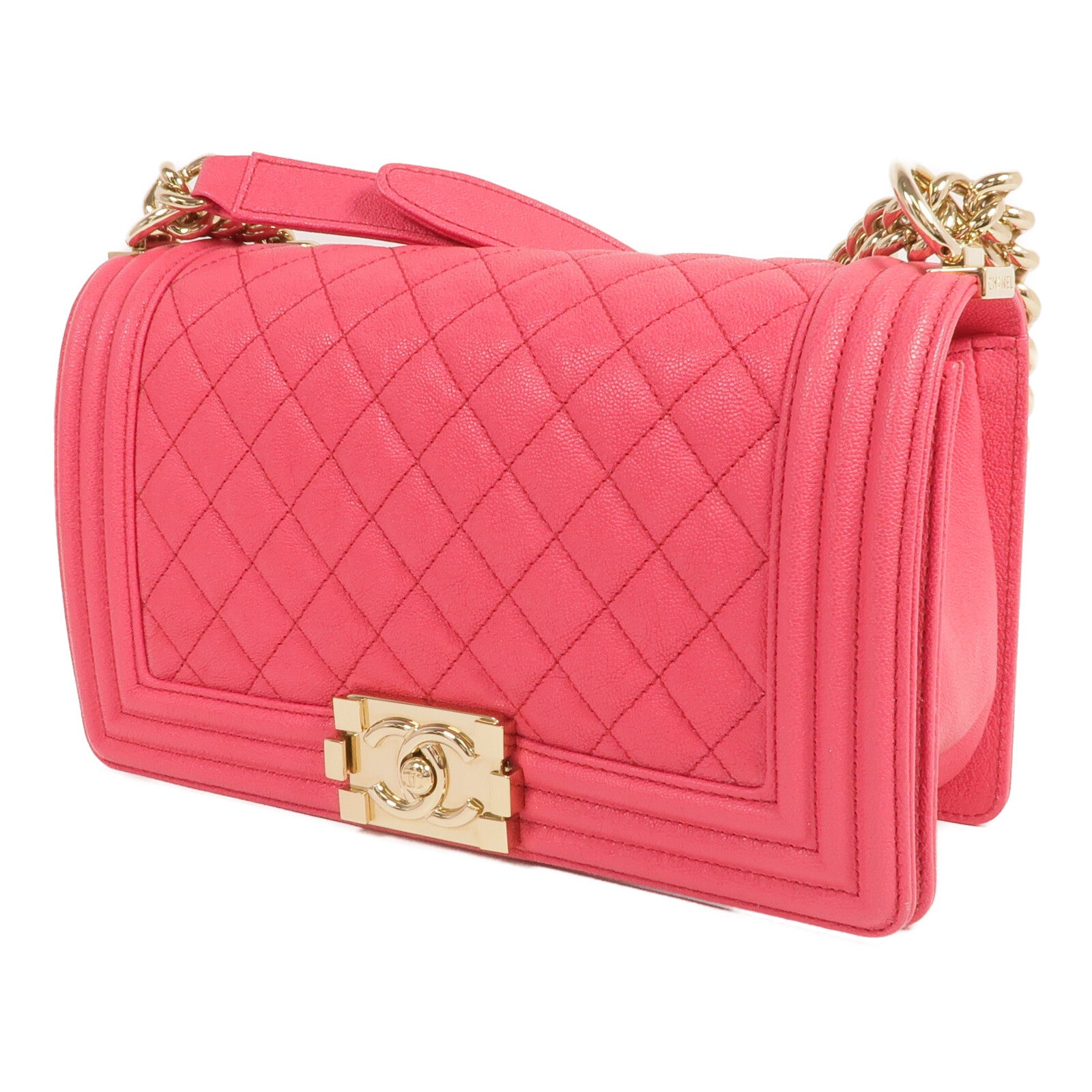 CHANEL 牛皮皮革Boy 25金扣鏈帶肩背袋