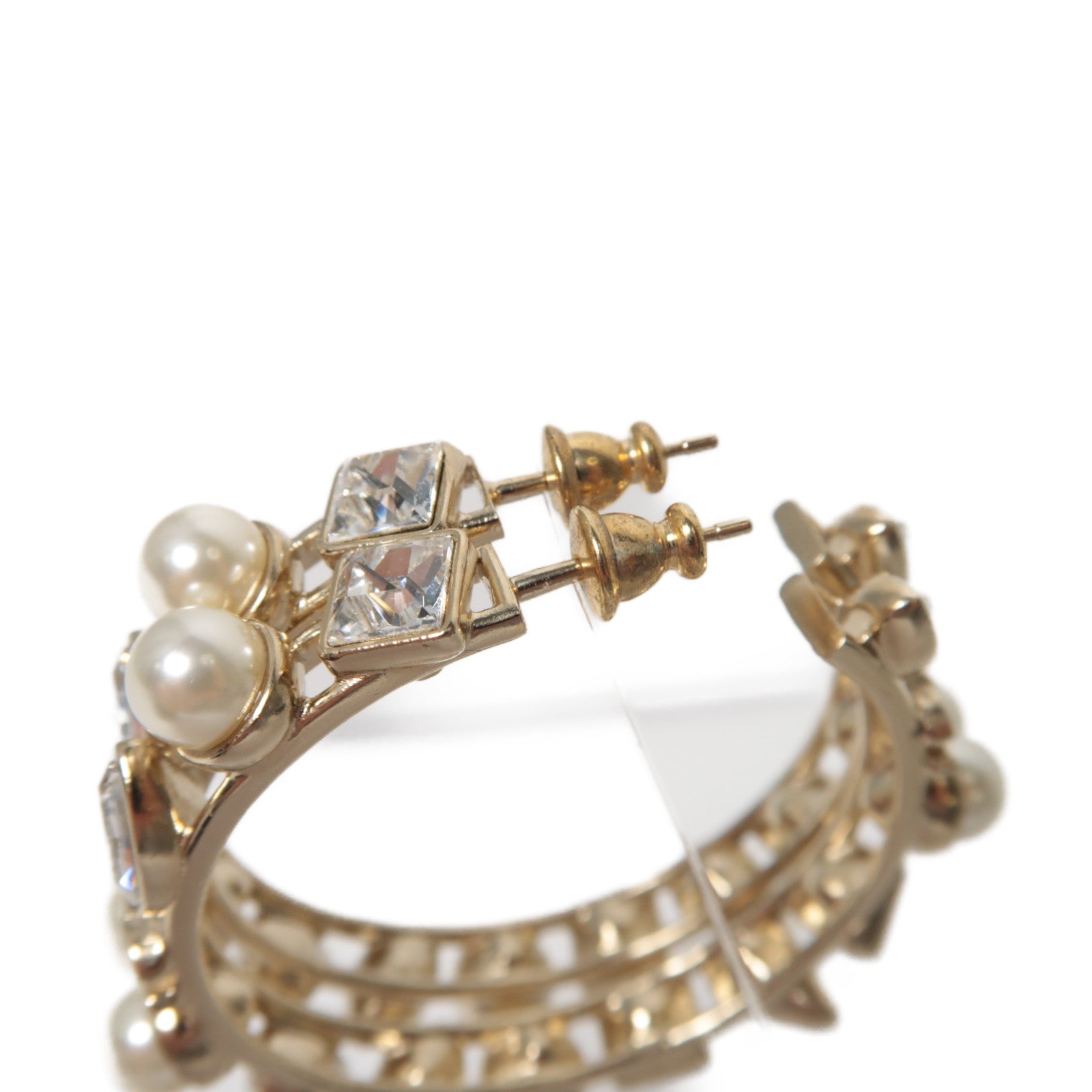 CHANEL 【激減優惠】PVC/金屬Earrings耳環白色/金色