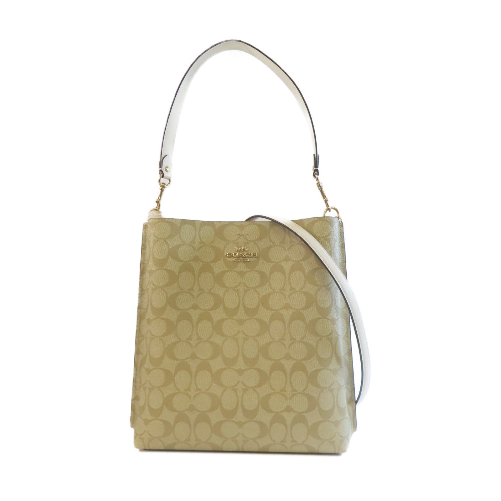 COACH 【激減優惠】塗層帆布Town Bucket Small金扣手挽肩背兩用袋米色/淺啡色