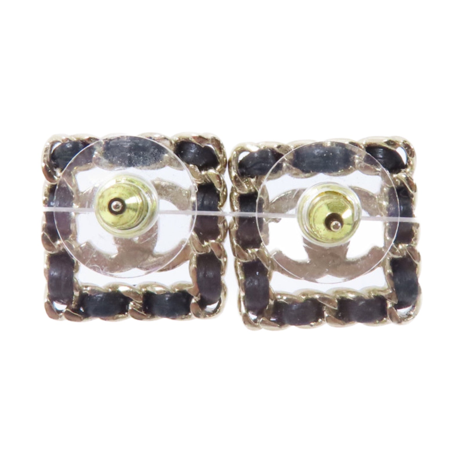 CHANEL 皮革/金屬Earrings耳環金色/黑色