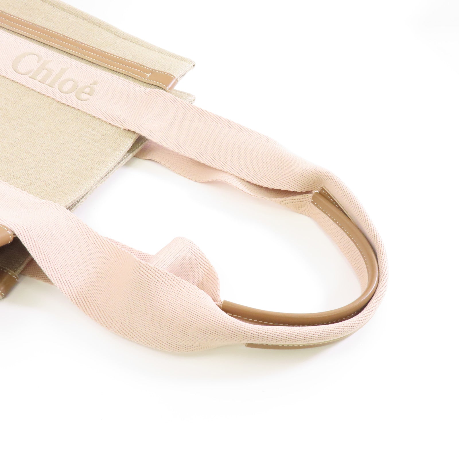 Chloe 亞麻布Woody Tote Bag手挽袋米色/粉紅色