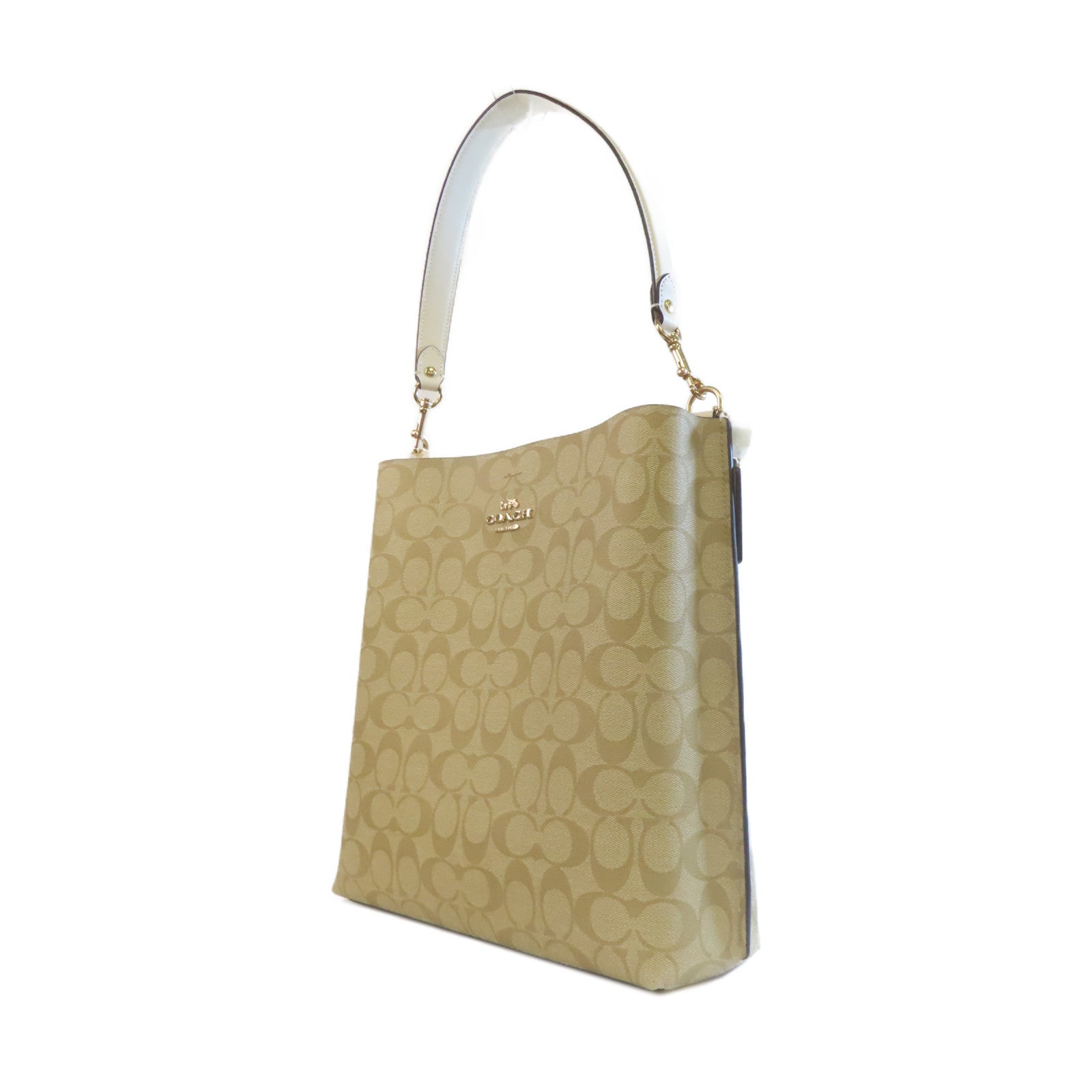 COACH 【激減優惠】塗層帆布Town Bucket Small金扣手挽肩背兩用袋米色/淺啡色