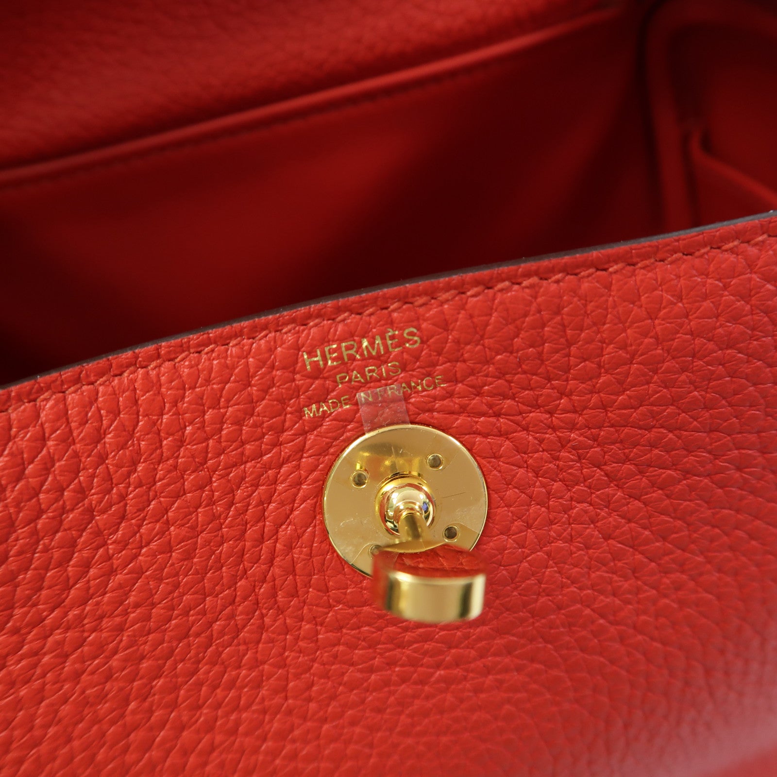HERMES Clemence皮革Mini Lindy金扣手挽肩背兩用袋桃心紅色