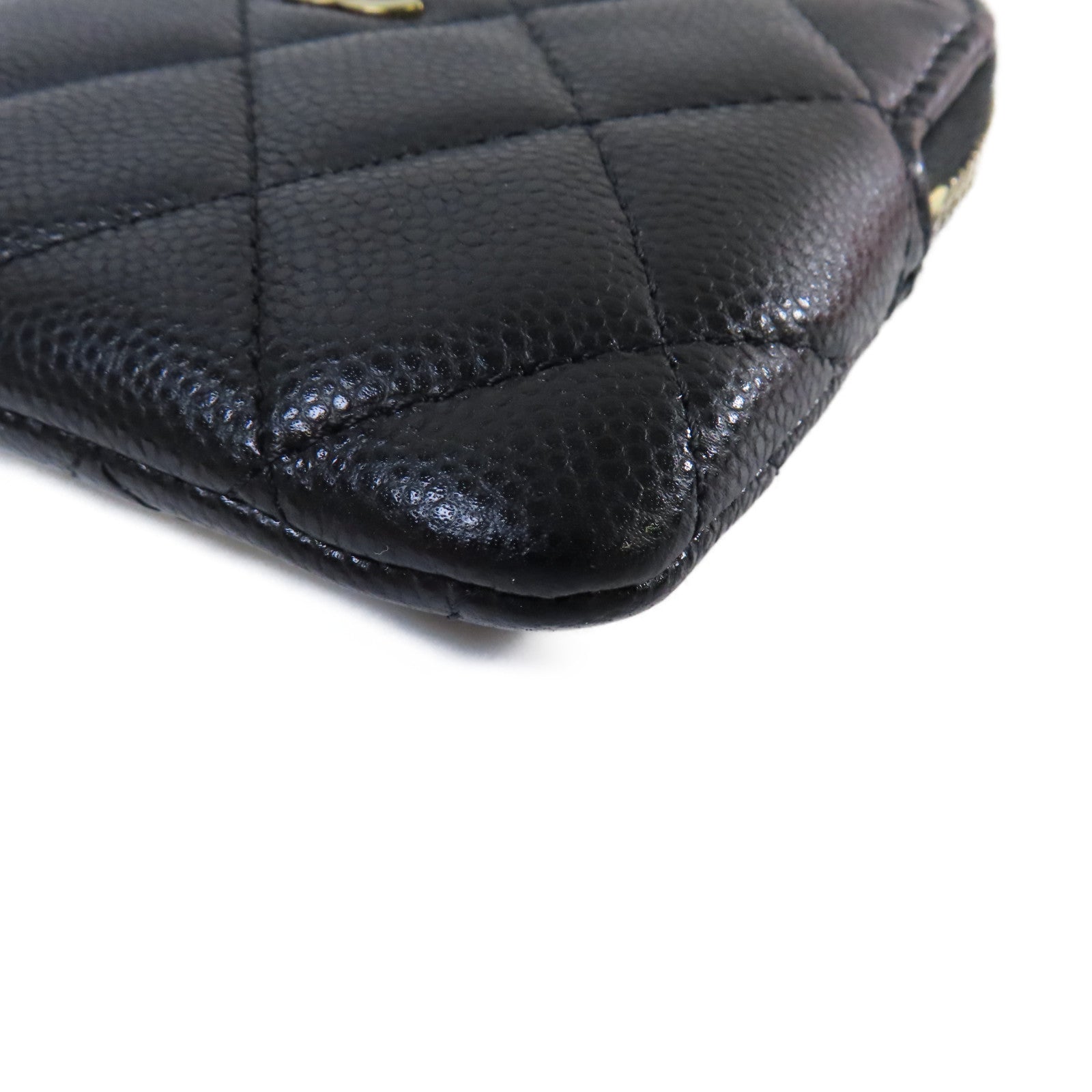 CHANEL 菱格Caviar皮革Coins Case金扣零錢包黑色