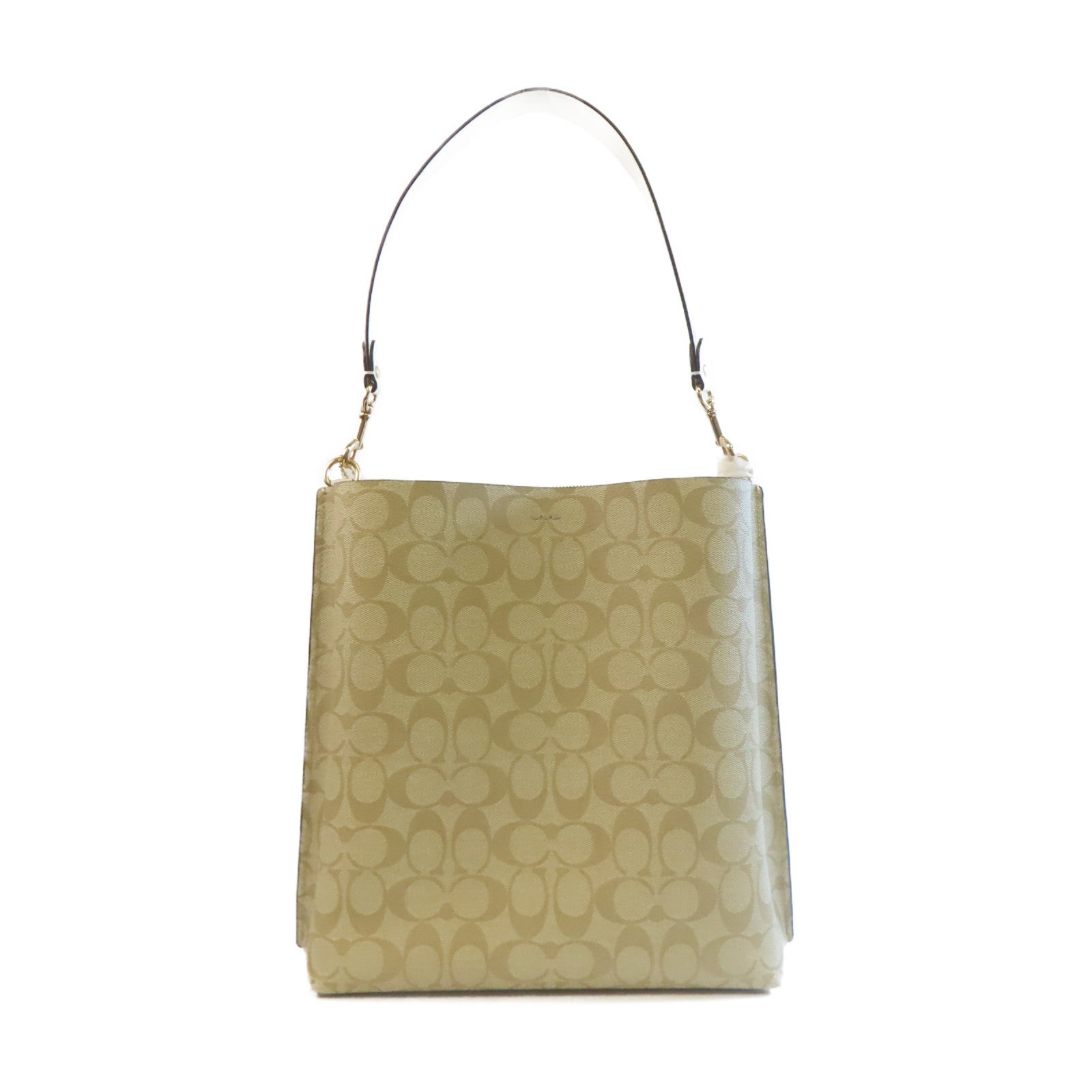 COACH 【激減優惠】塗層帆布Town Bucket Small金扣手挽肩背兩用袋米色/淺啡色