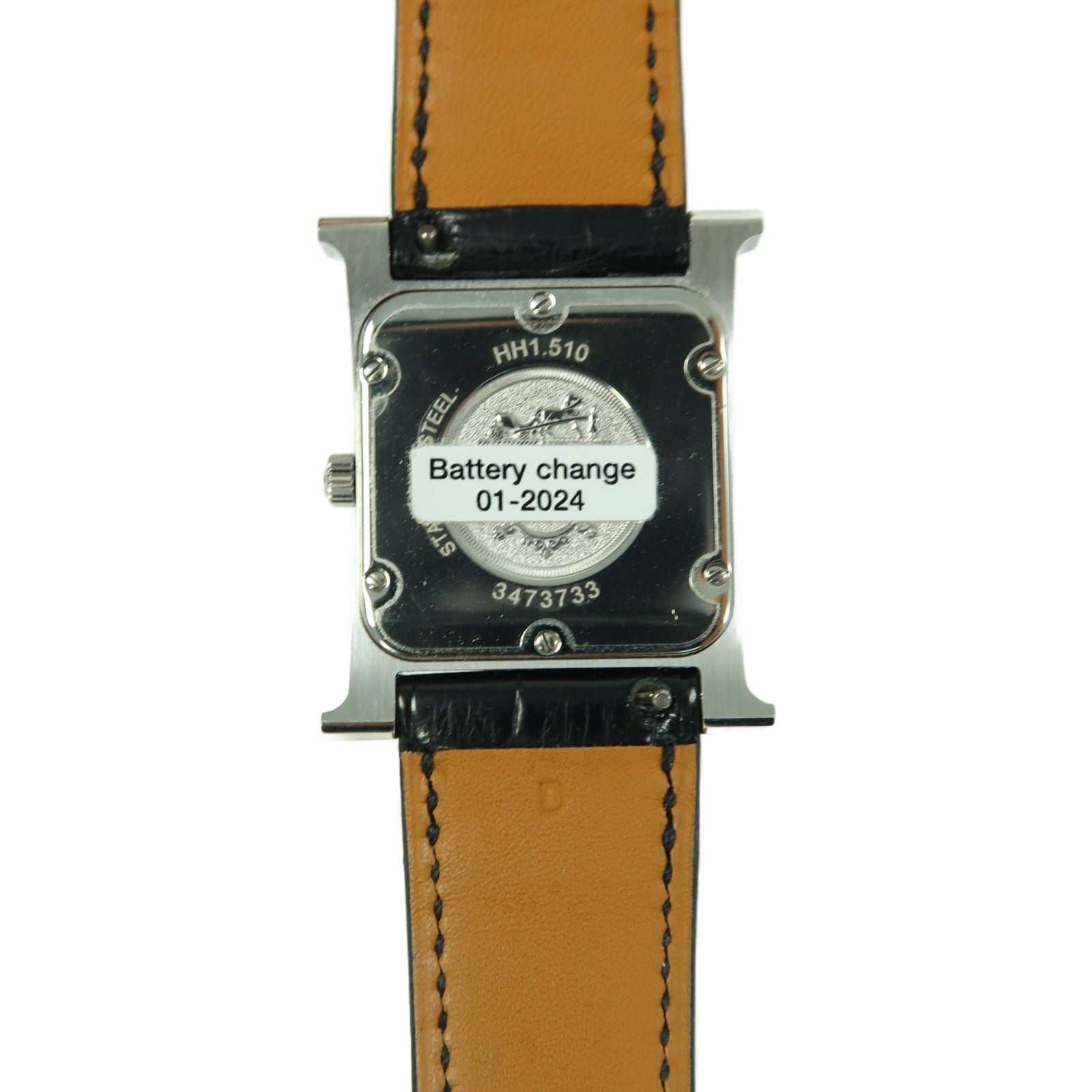 HERMES Heure H Alligator鱷魚皮革/不鏽鋼手錶石英機芯白色