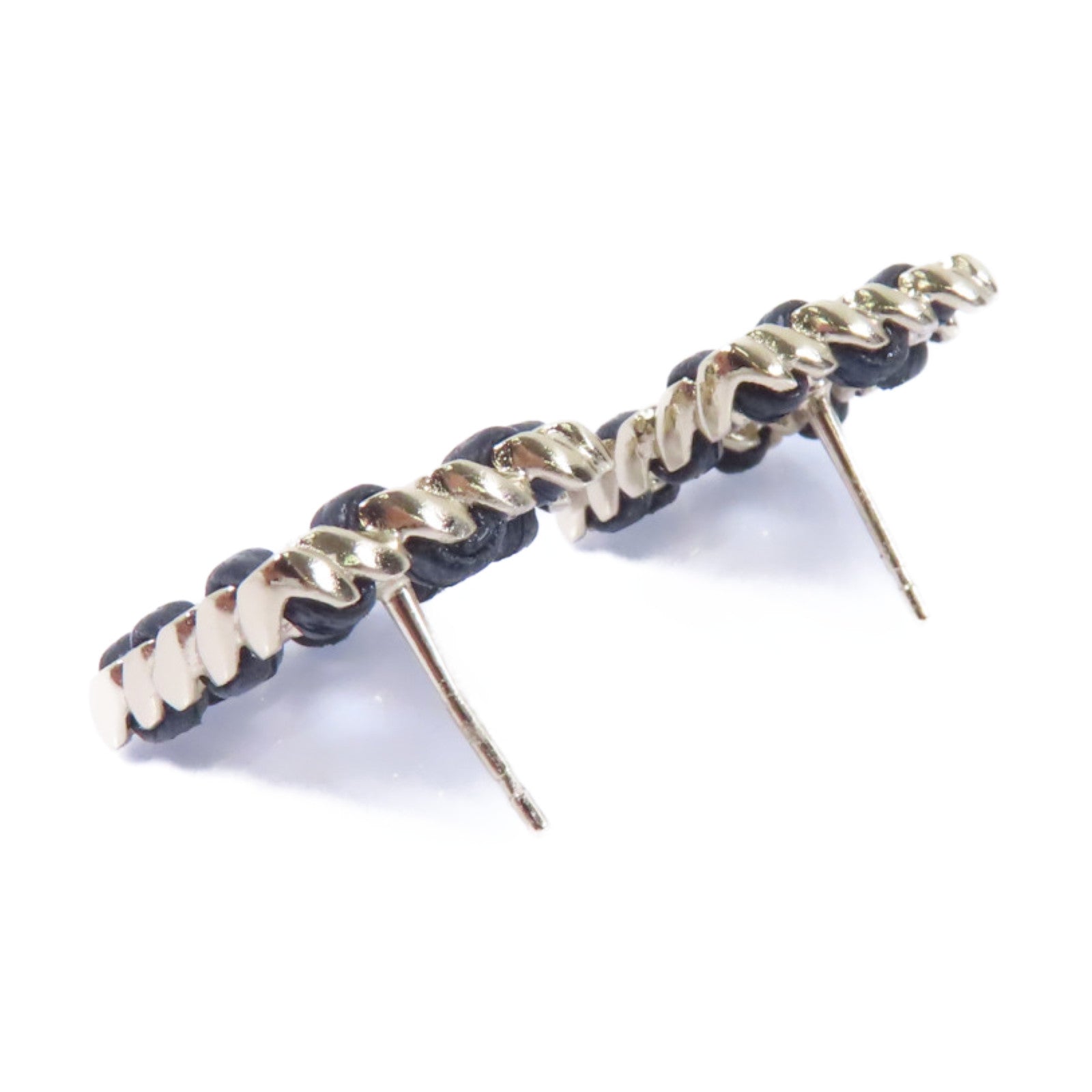 CHANEL 皮革/金屬Earrings耳環金色/黑色