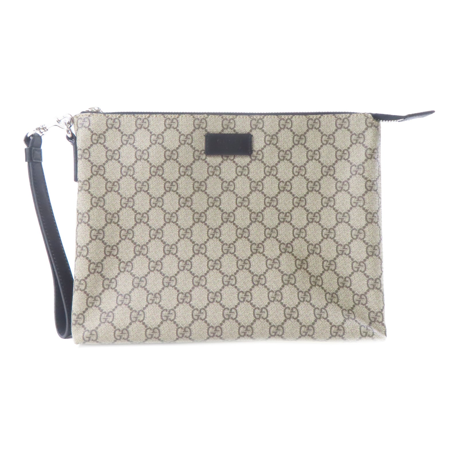 GUCCI 塗層帆布Pouch銀扣手拿包啡色