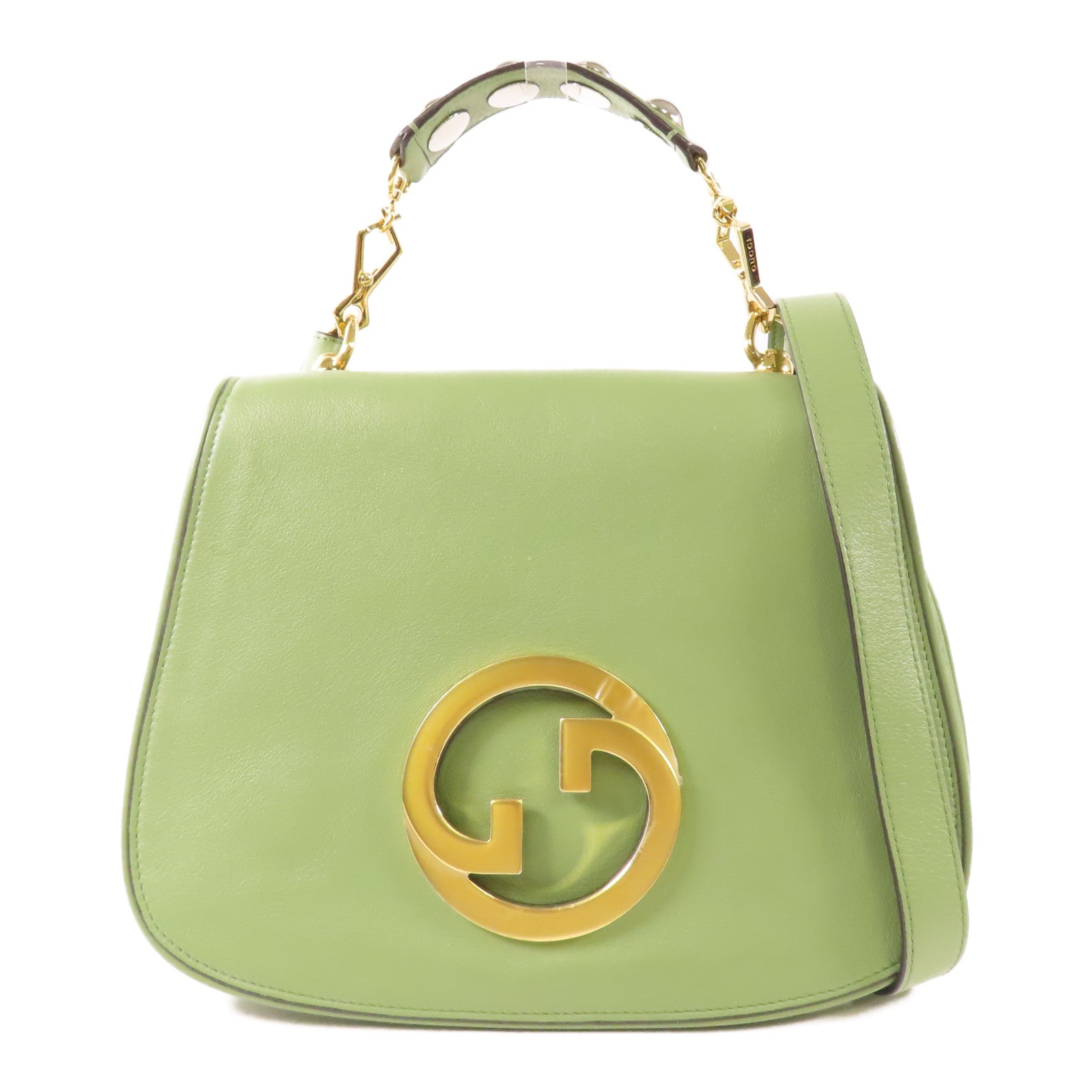 GUCCI GG GHW Blondie 2 Way Shoulder Bag Handbag 721172 Leather Green