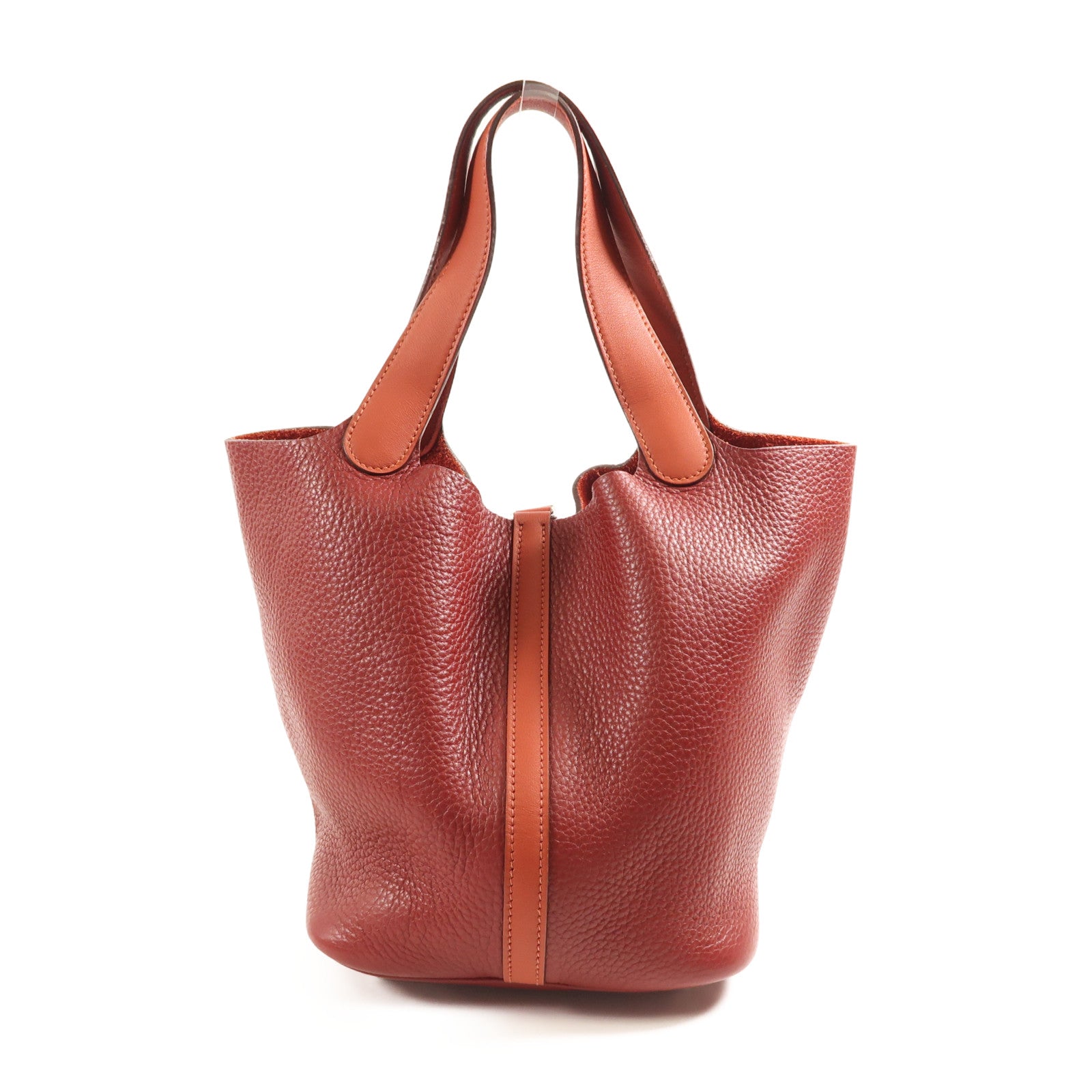 HERMES Clemence皮革Picotin MM銀扣手挽袋Rough H/Brique