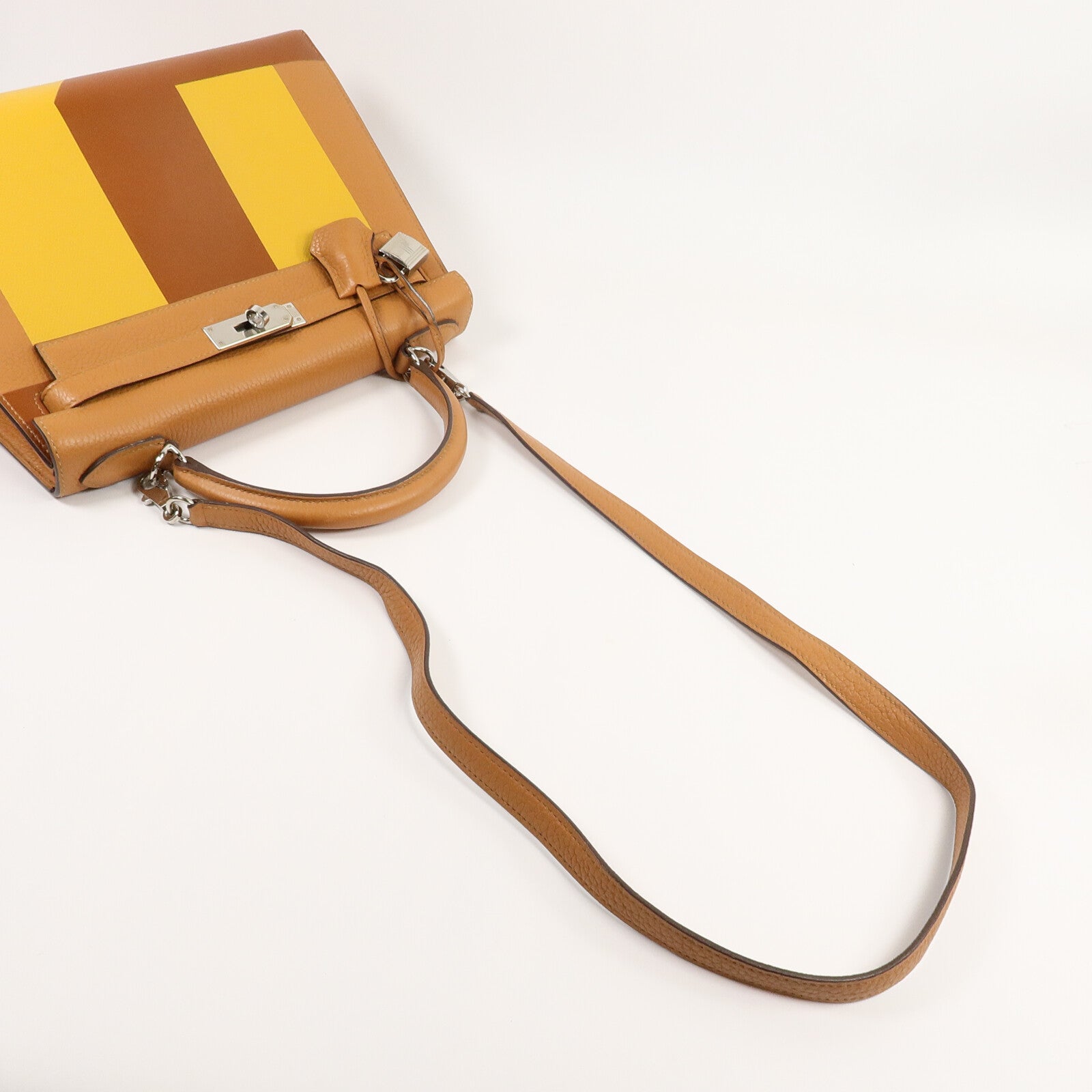 HERMES Togo/Epsom皮革Kelly 28手挽肩背兩用袋Gold/Jaune Ambre/Car