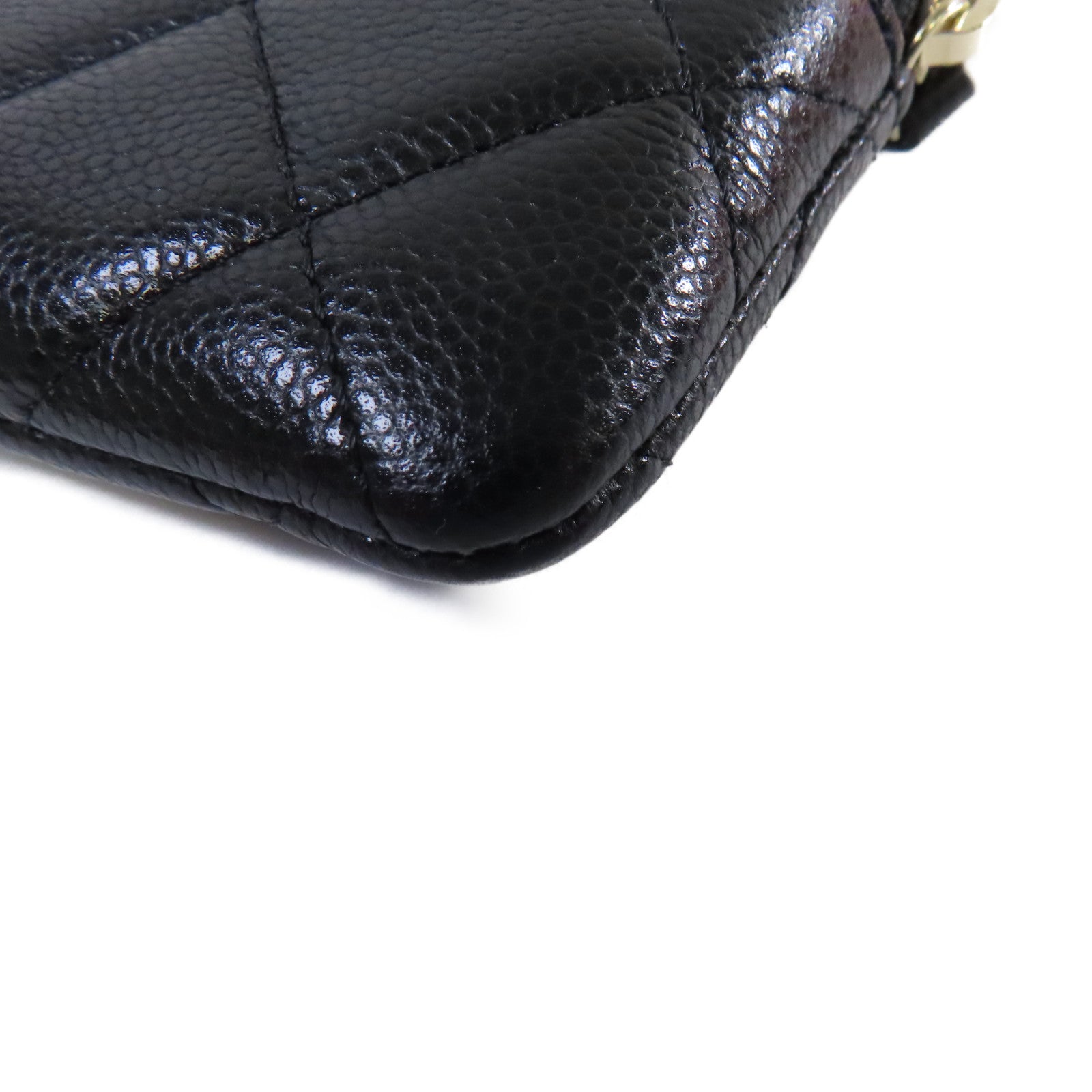 CHANEL 菱格Caviar皮革Coins Case金扣零錢包黑色