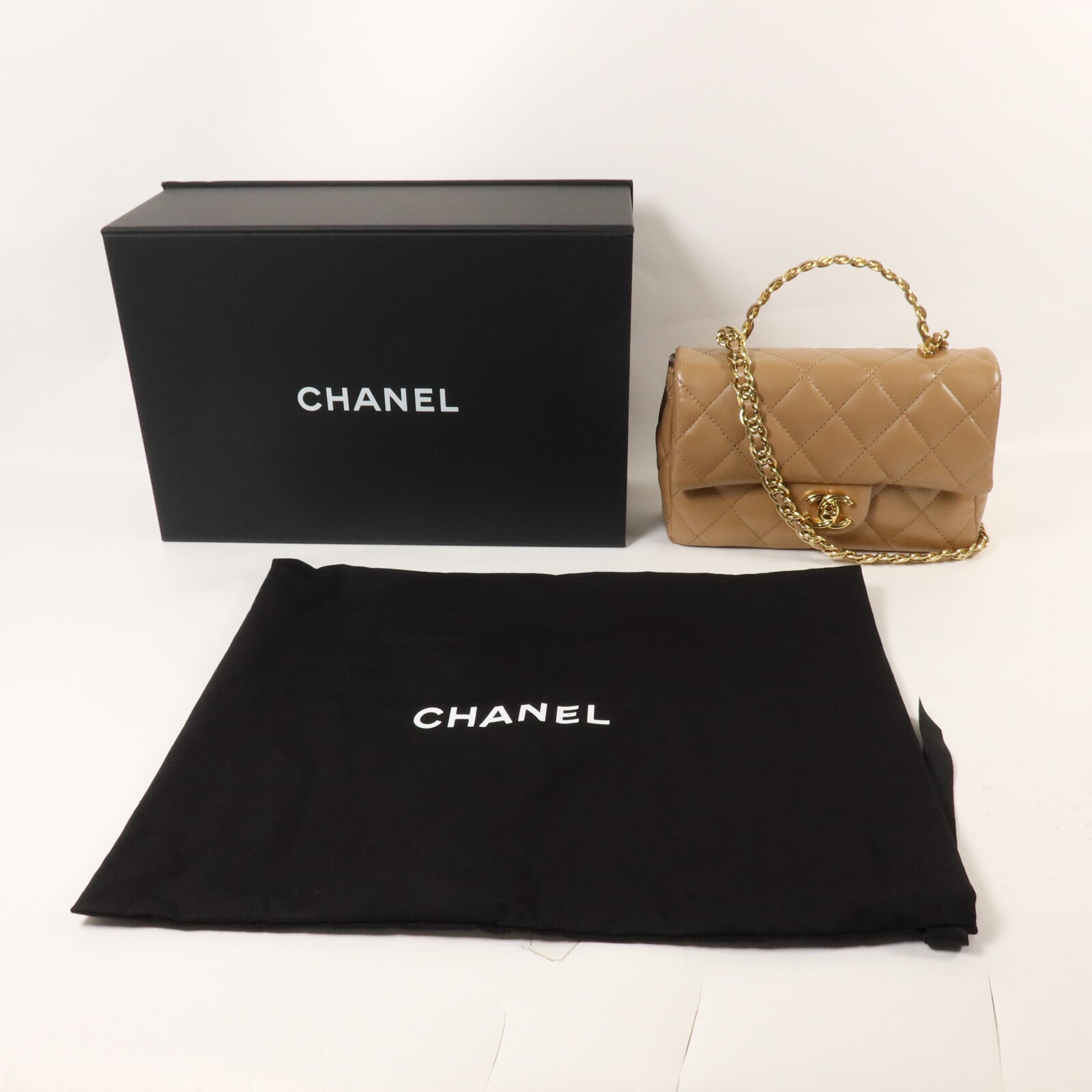 CHANEL 羊皮皮革Handle Flap Bag鏈帶手挽肩背兩用袋