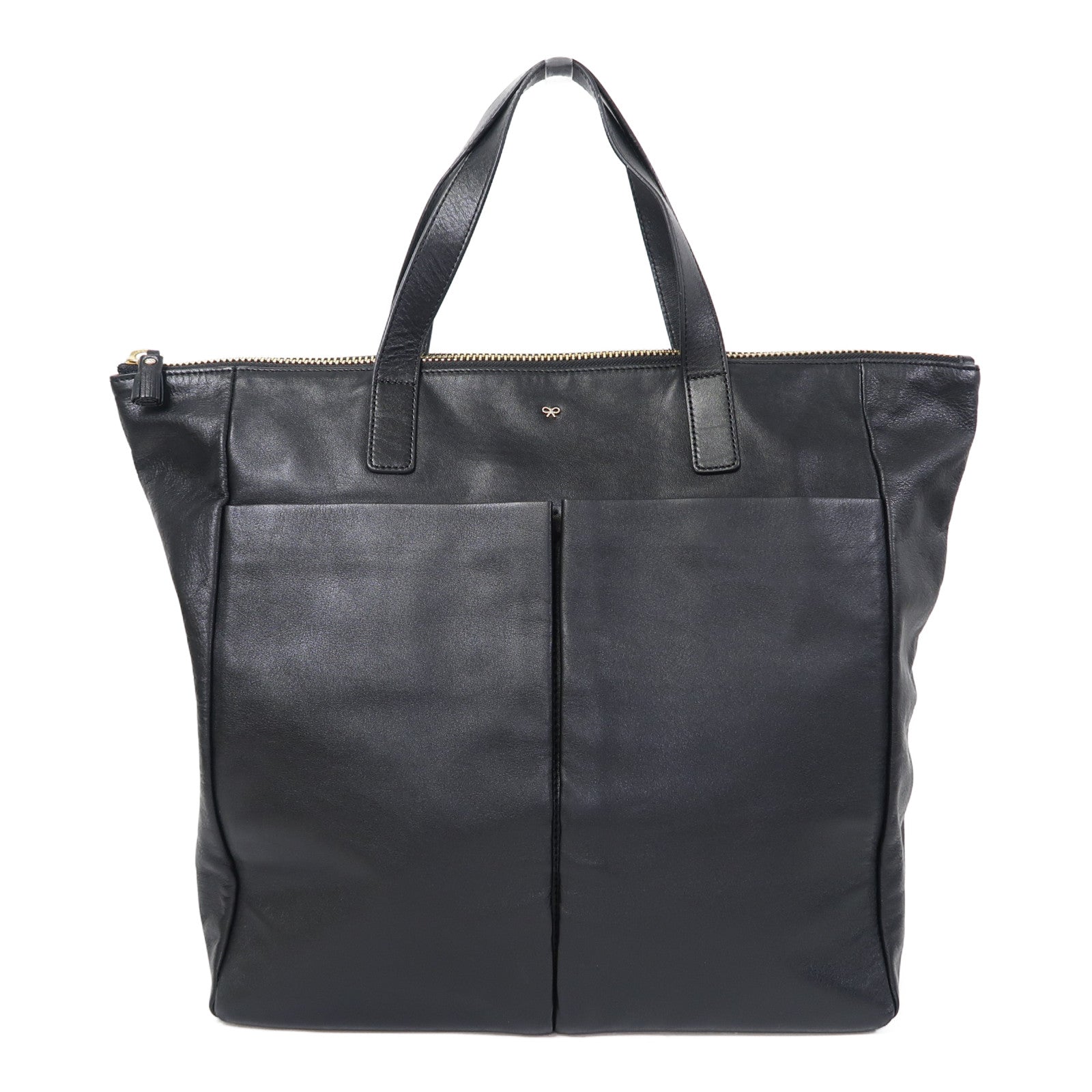 ANYA HINDMARCH 牛皮皮革Hand Bag金扣手挽袋黑色