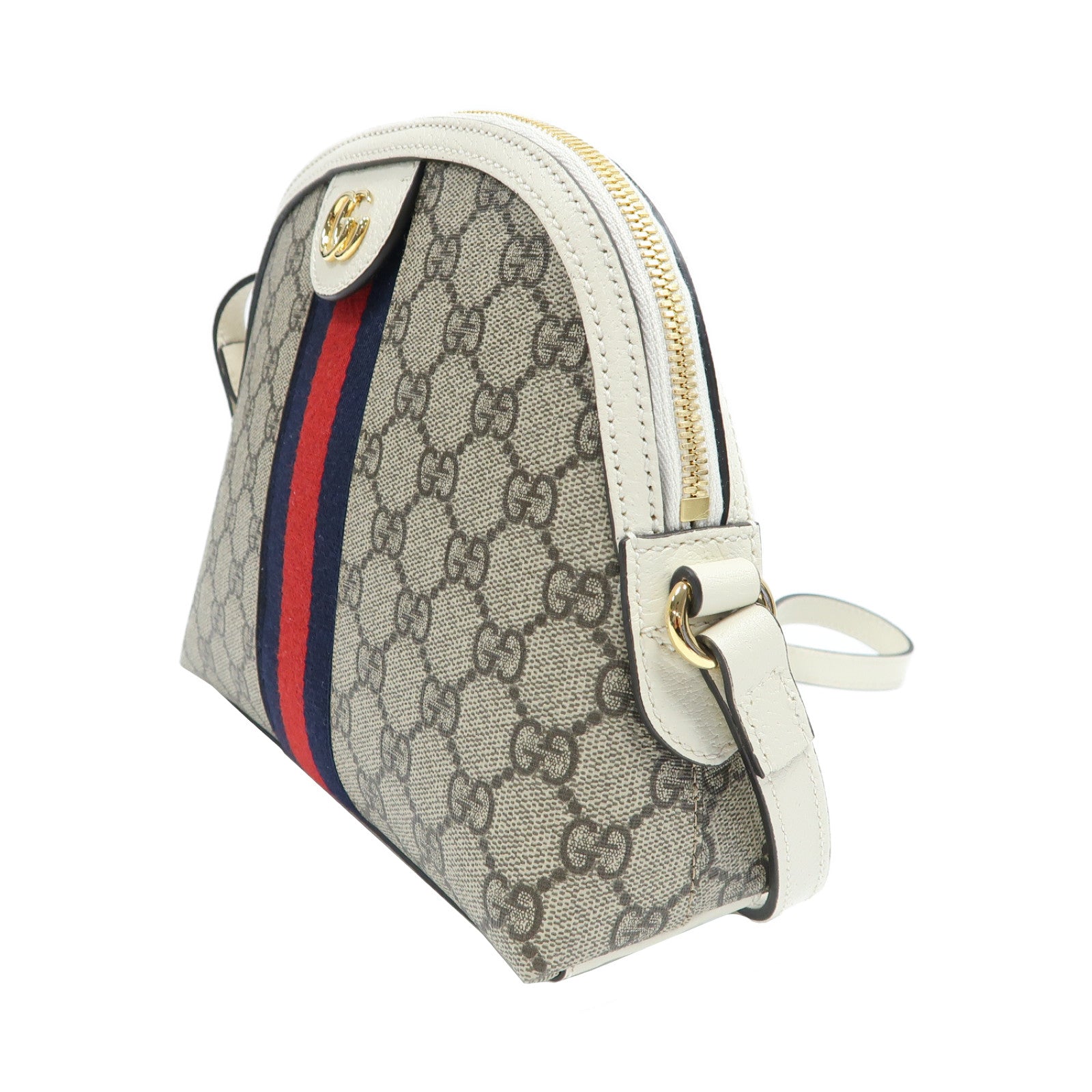 GUCCI 塗層帆布Ophidia GG金扣肩背袋啡色/白色