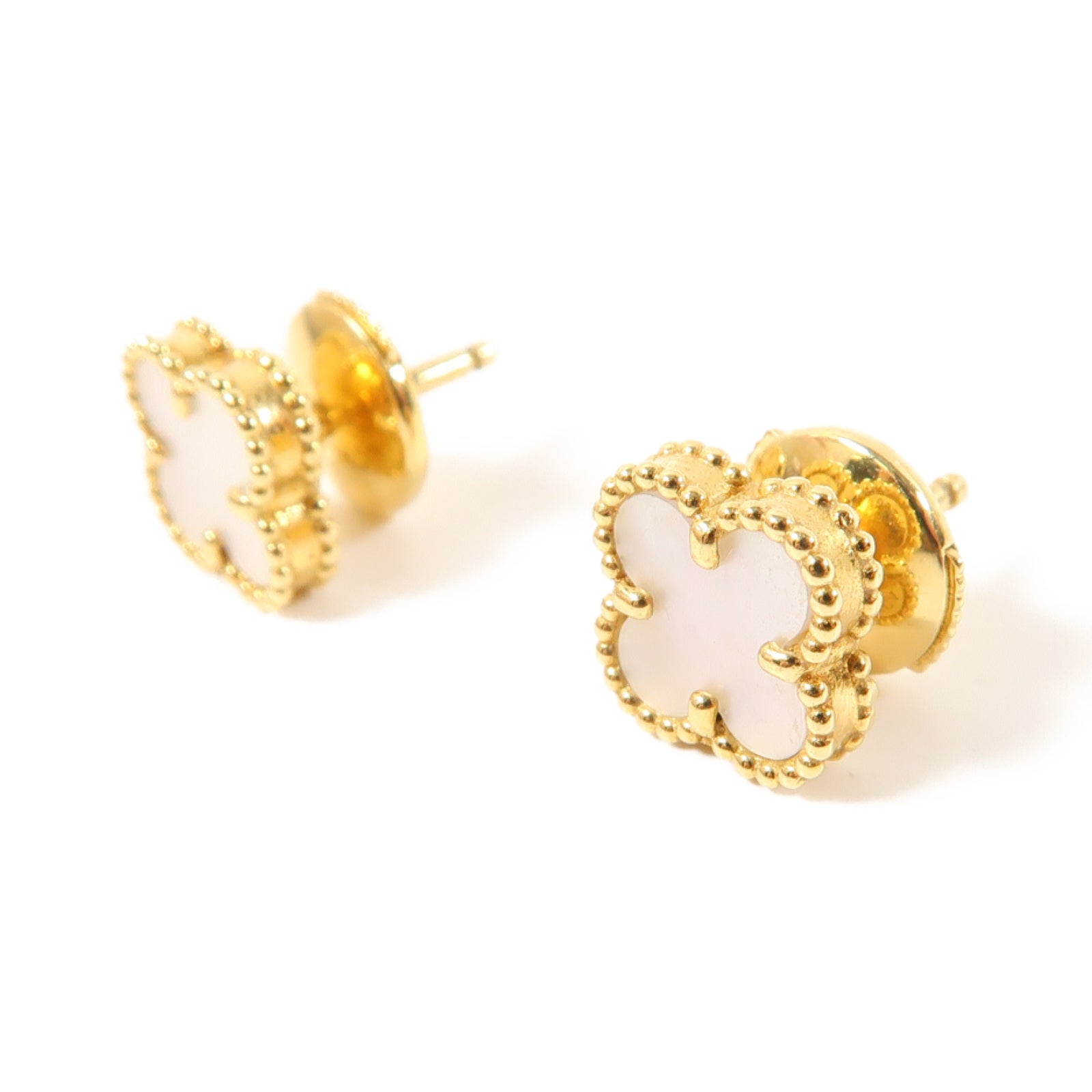 Van Cleef & Arpels 18K黃金Sweet Alhambra Earstuds耳環白色