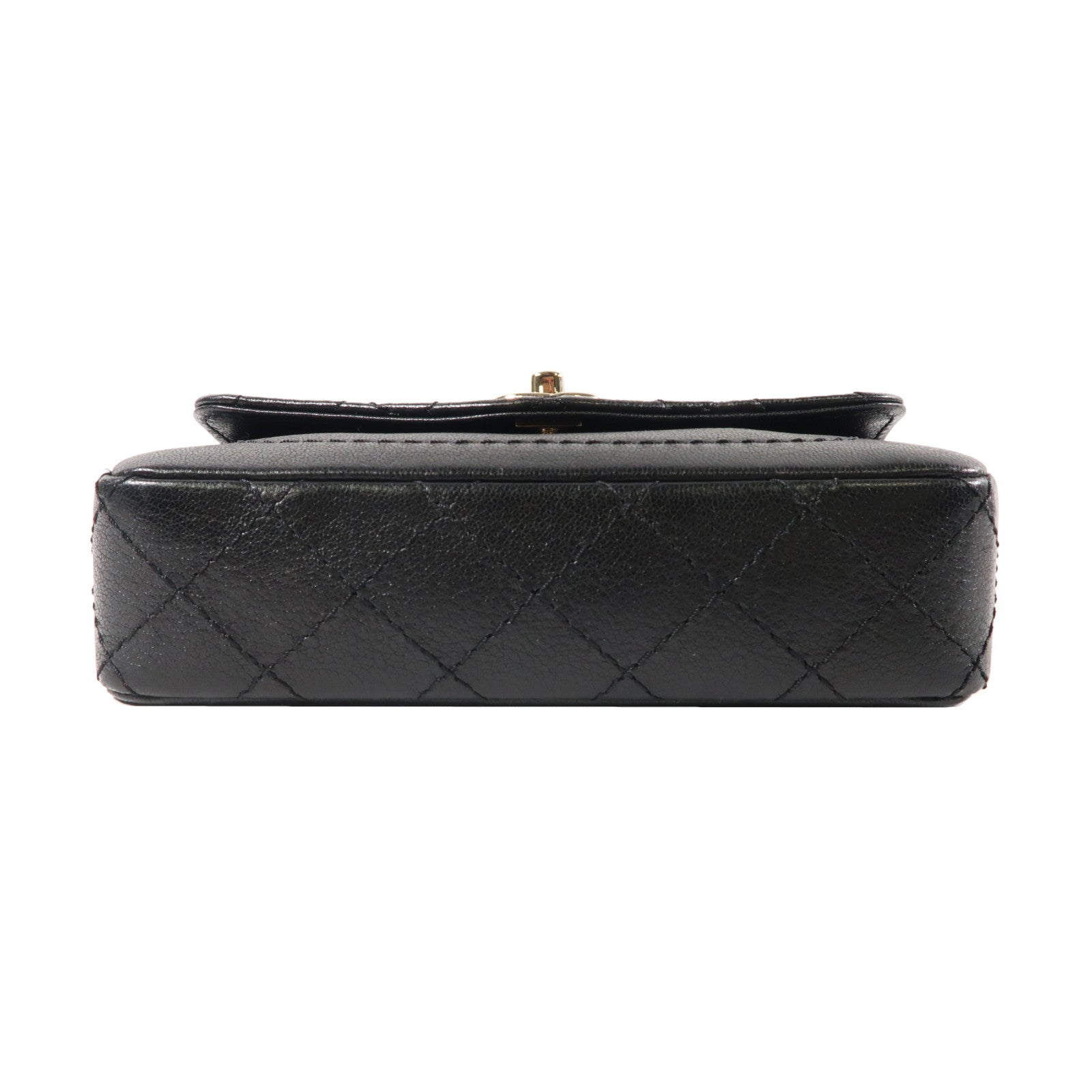 CHANEL 菱格牛皮皮革Chain Shoulder Bag金扣鏈帶肩背袋黑色
