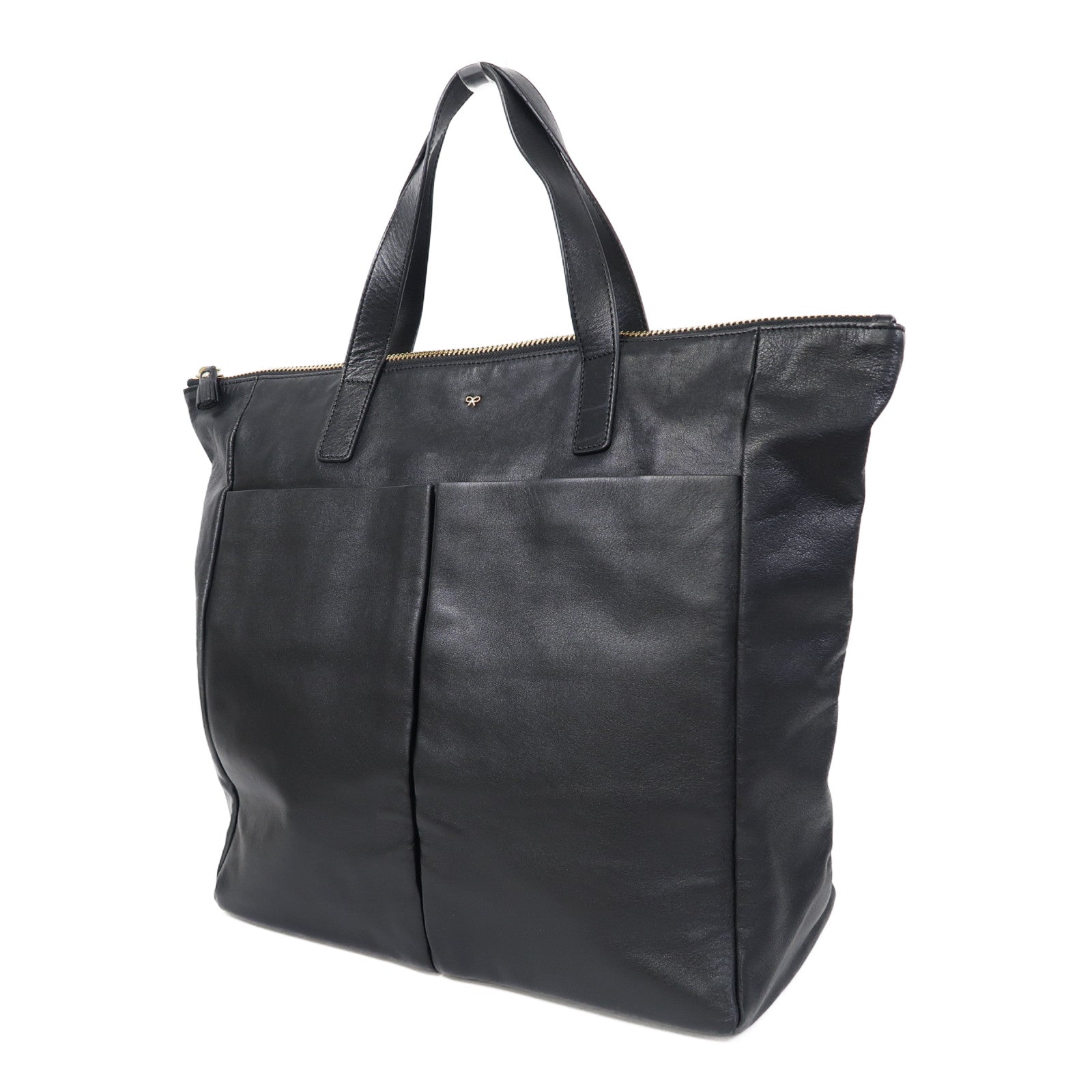 ANYA HINDMARCH 牛皮皮革Hand Bag金扣手挽袋黑色