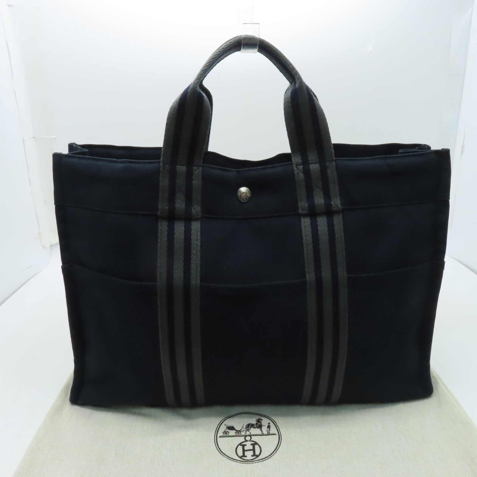 HERMES 【激減優惠】帆布Herline Tote Bag銀扣手挽袋深藍色