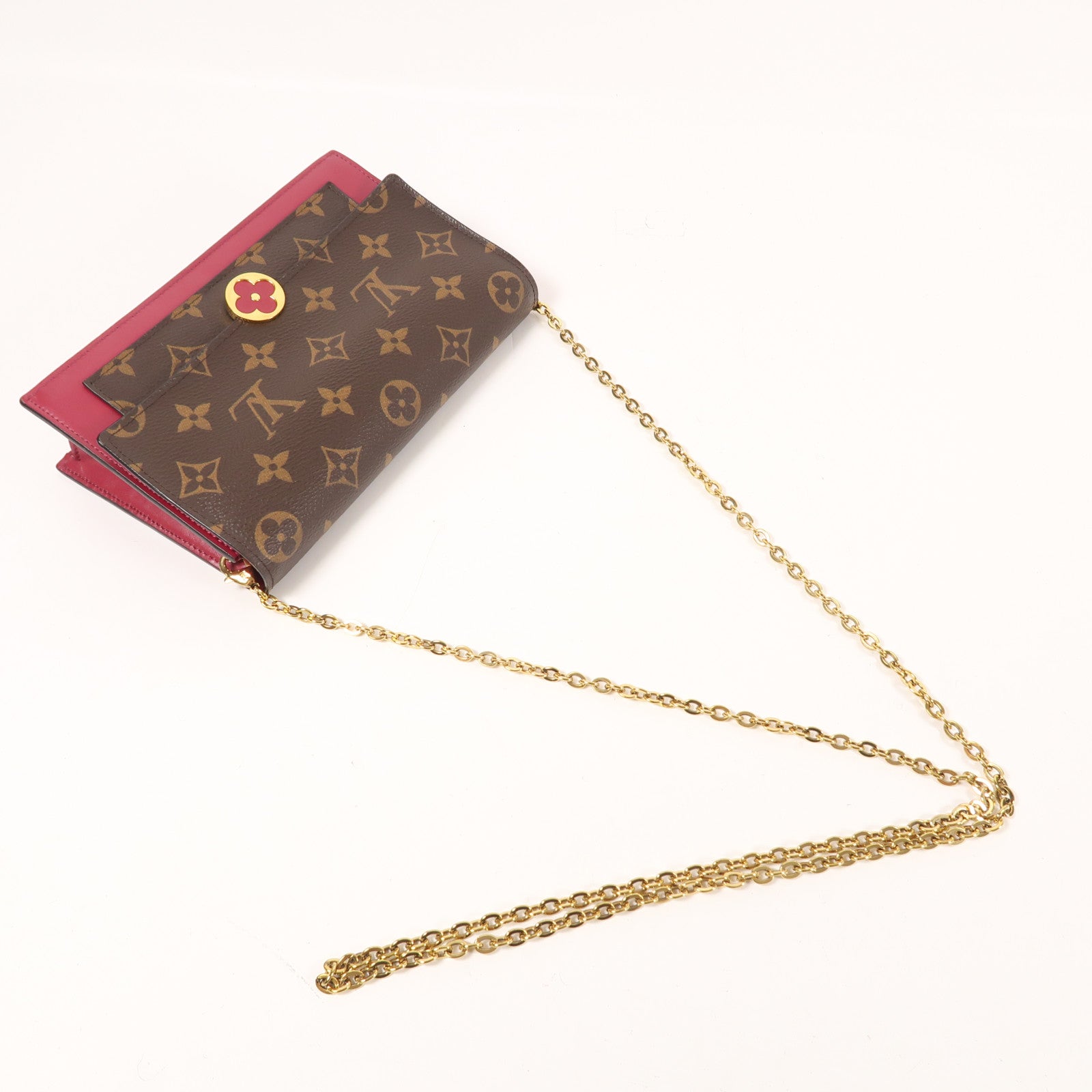 LOUIS VUITTON 【激減優惠】Monogram Portefeuille Flore金扣鏈帶肩背袋