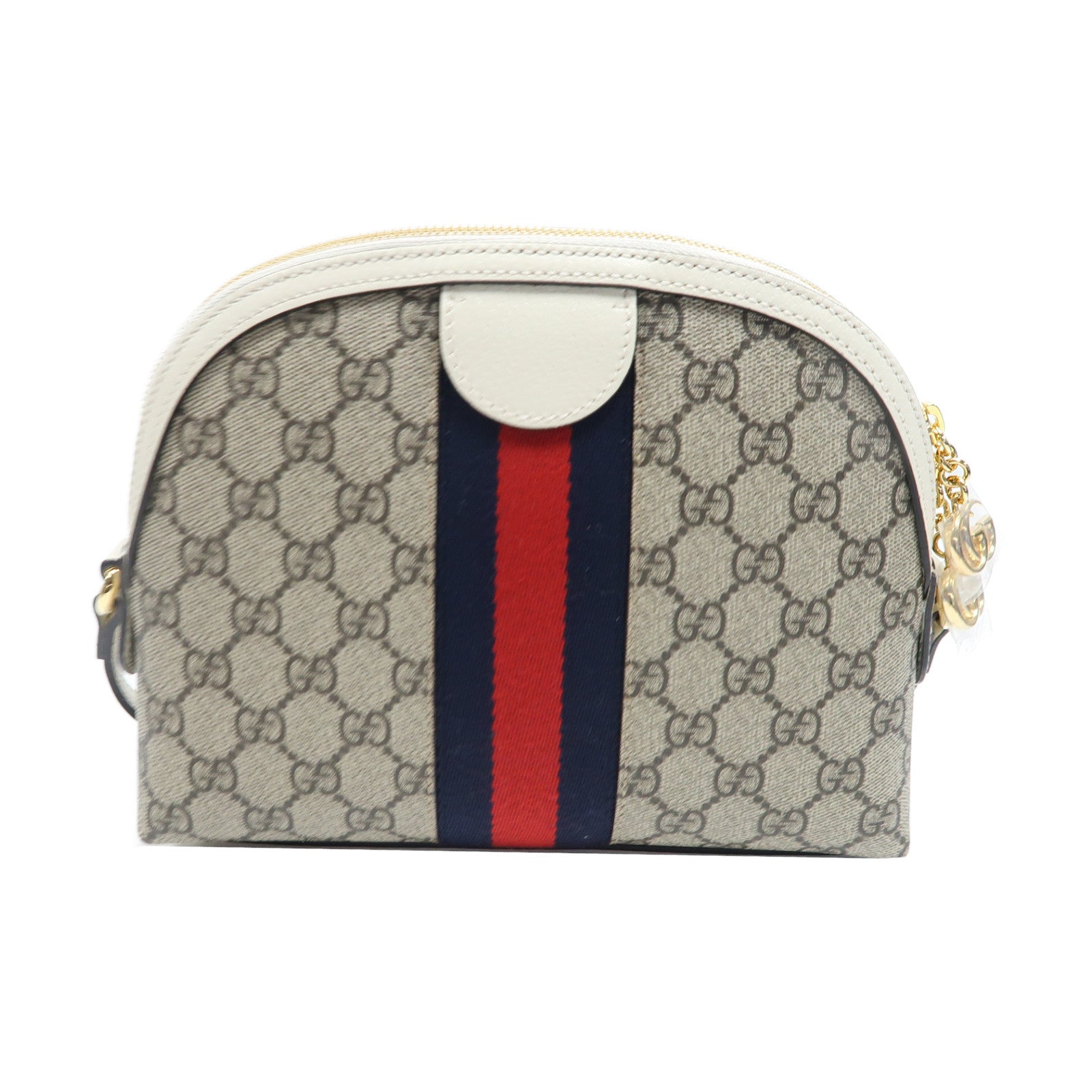 GUCCI 塗層帆布Ophidia GG金扣肩背袋啡色/白色