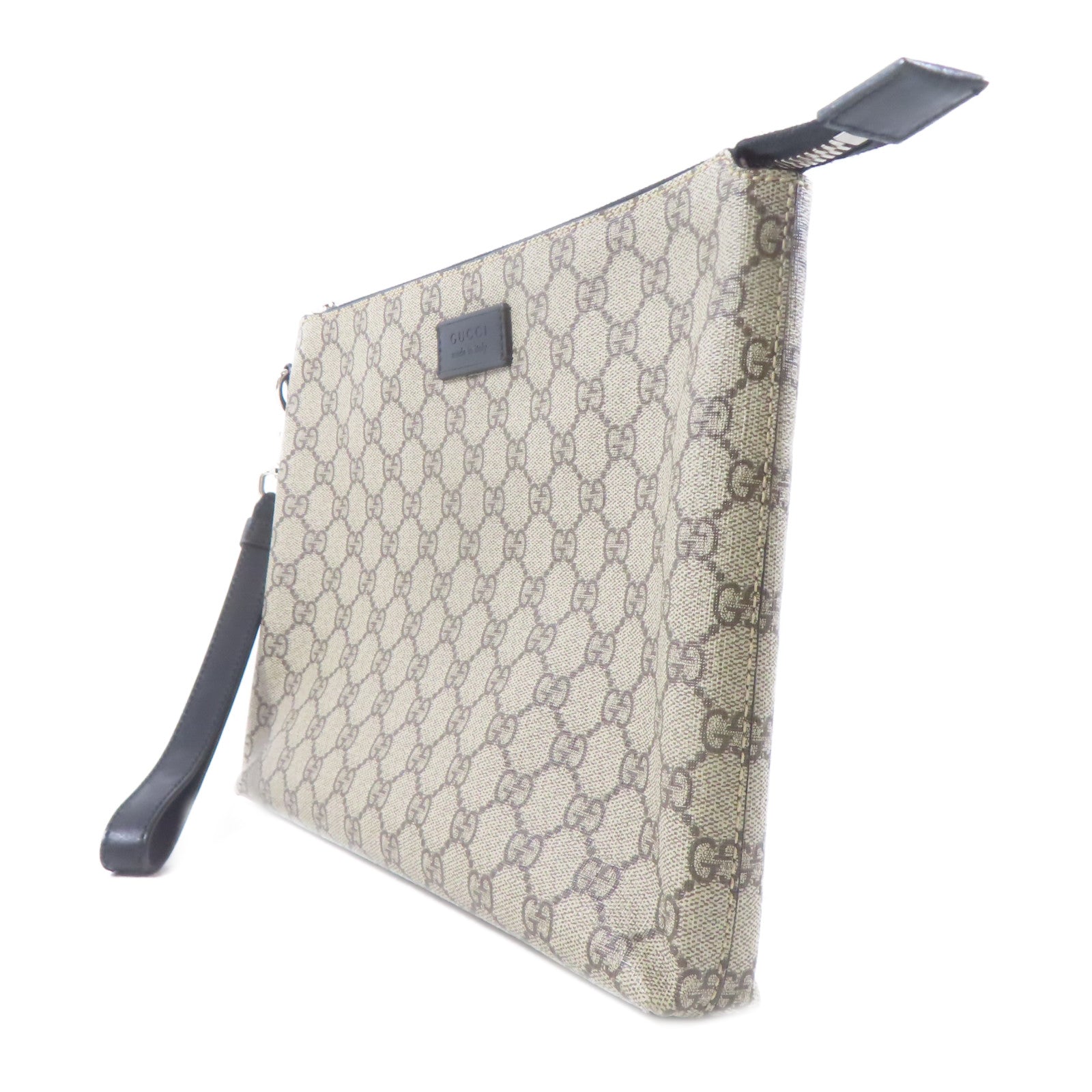GUCCI 塗層帆布Pouch銀扣手拿包啡色