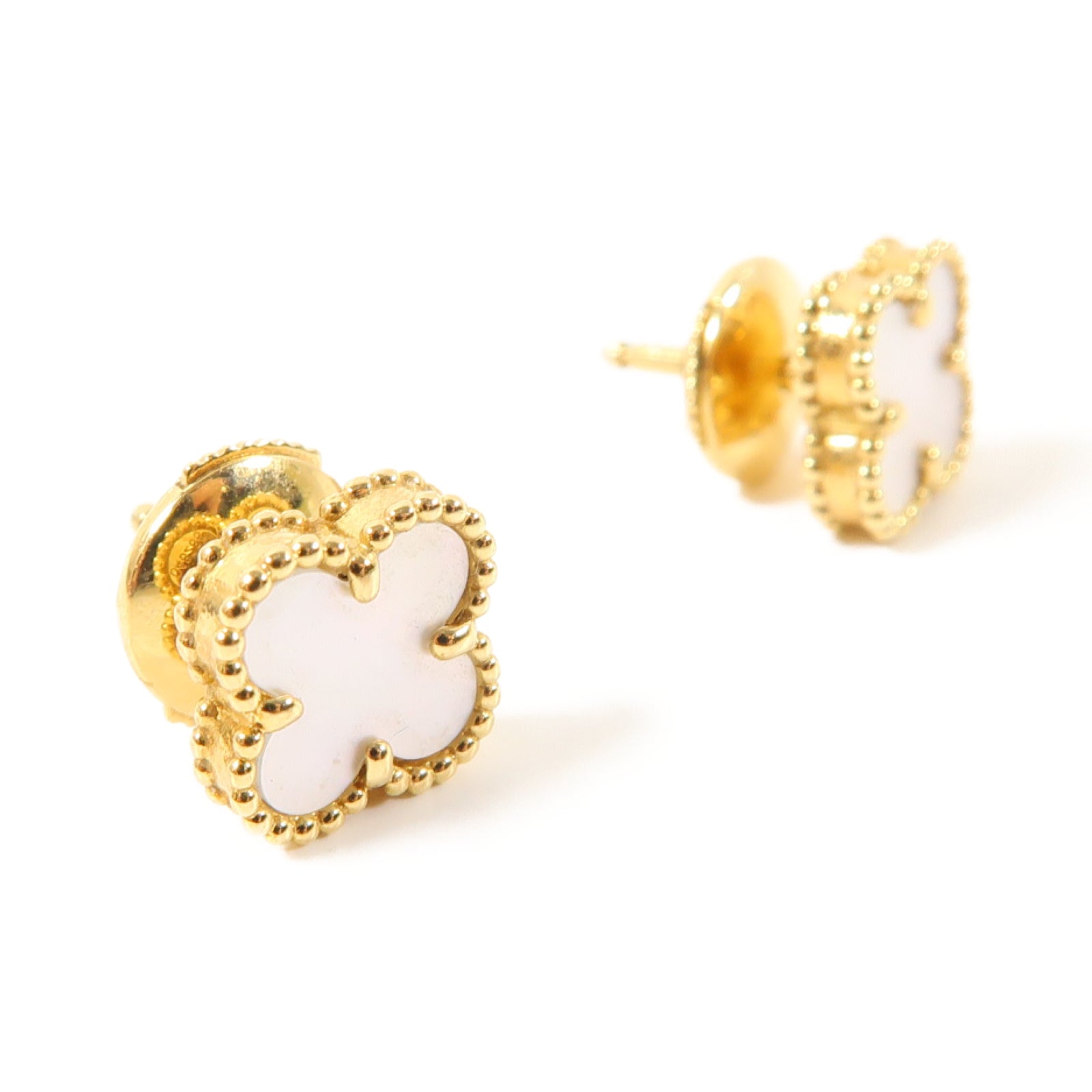 Van Cleef & Arpels 18K黃金Sweet Alhambra Earstuds耳環白色