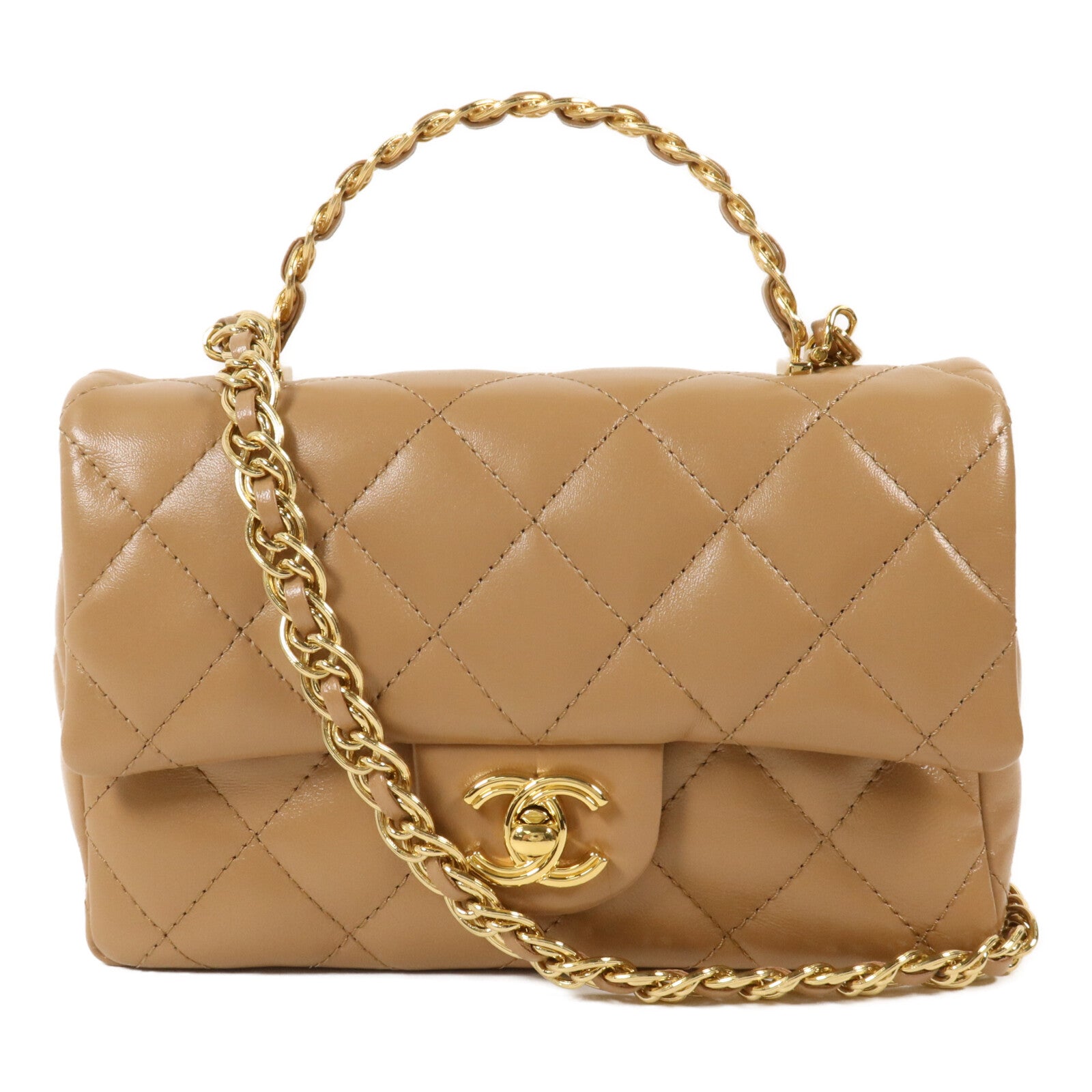 CHANEL 羊皮皮革Handle Flap Bag鏈帶手挽肩背兩用袋