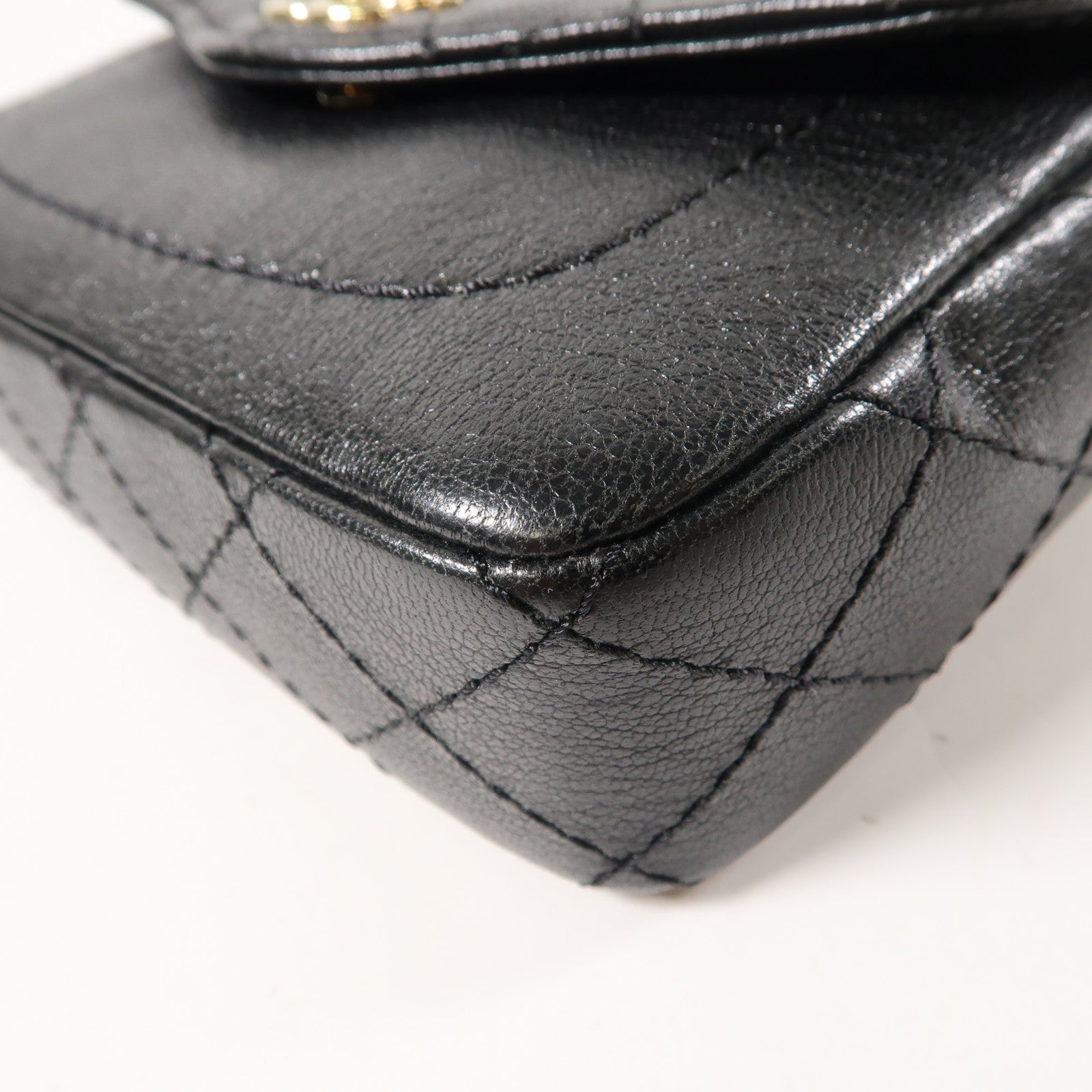 CHANEL 菱格牛皮皮革Chain Shoulder Bag金扣鏈帶肩背袋黑色