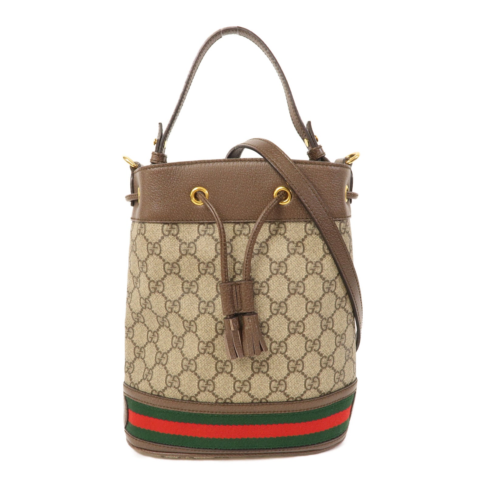 GUCCI 塗層帆布Bucket Bag金扣手挽肩背兩用袋啡色