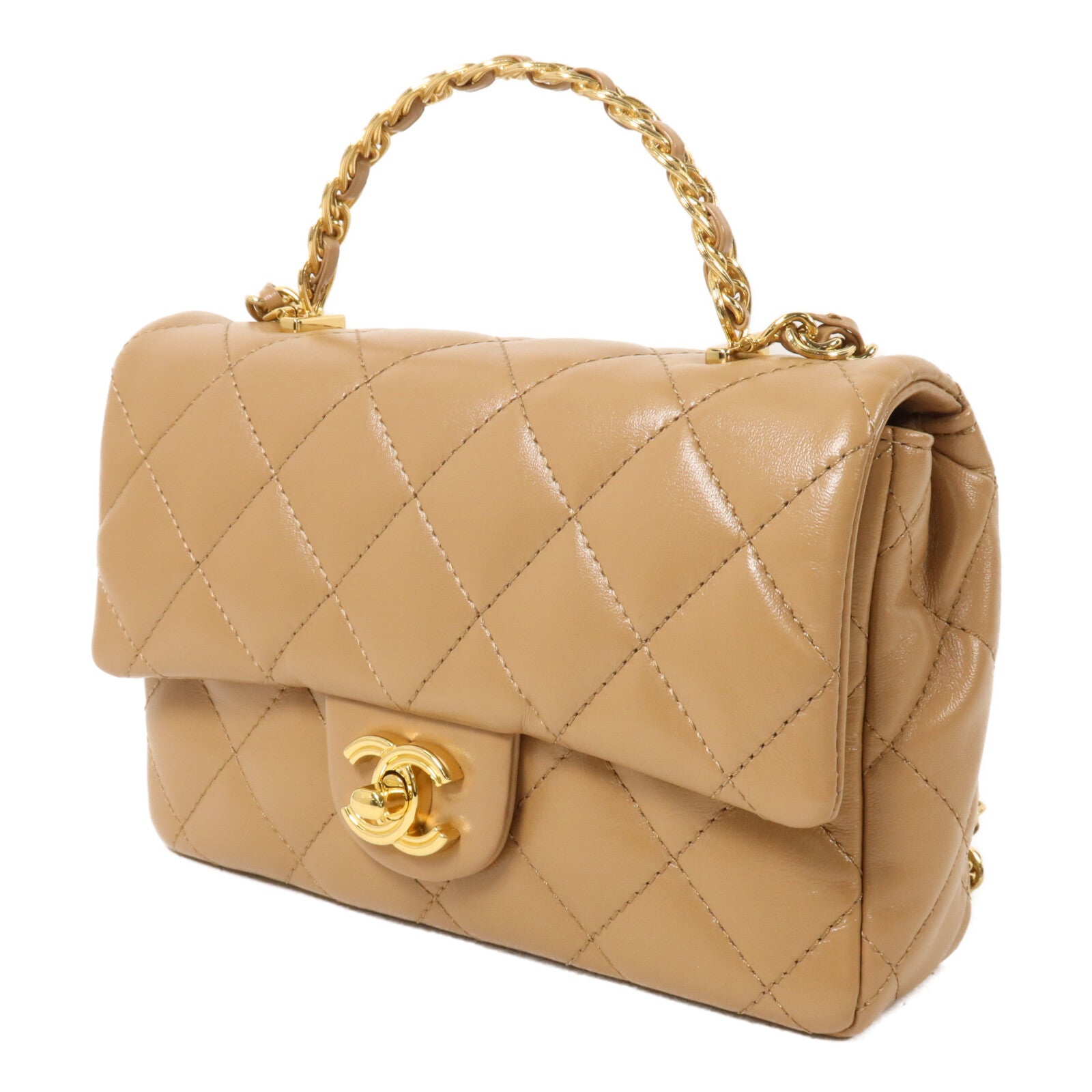 CHANEL 羊皮皮革Handle Flap Bag鏈帶手挽肩背兩用袋
