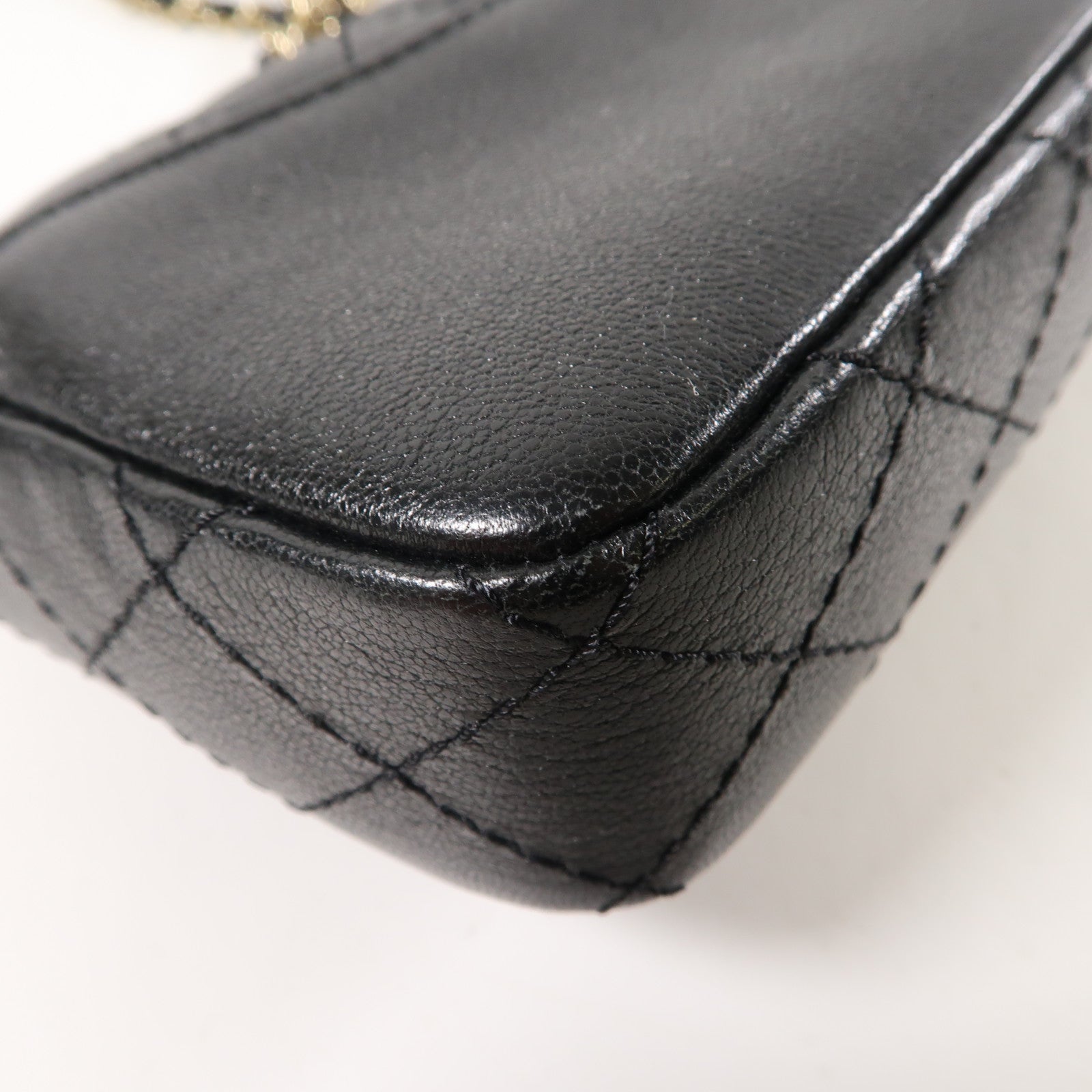 CHANEL 菱格牛皮皮革Chain Shoulder Bag金扣鏈帶肩背袋黑色
