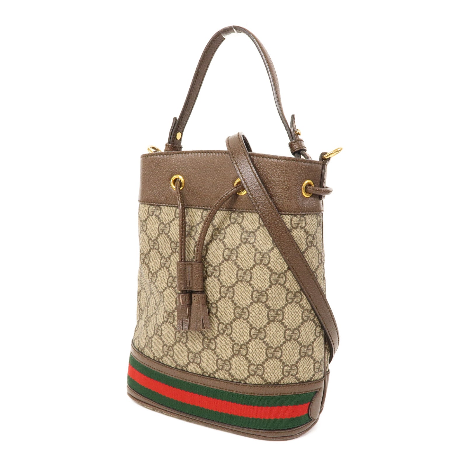 GUCCI 塗層帆布Bucket Bag金扣手挽肩背兩用袋啡色