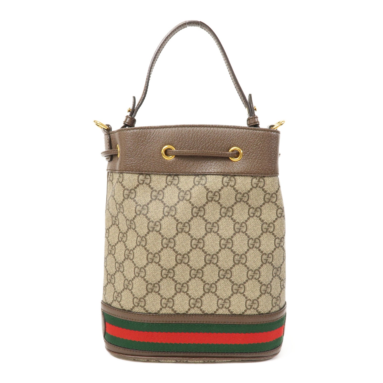 GUCCI 塗層帆布Bucket Bag金扣手挽肩背兩用袋啡色