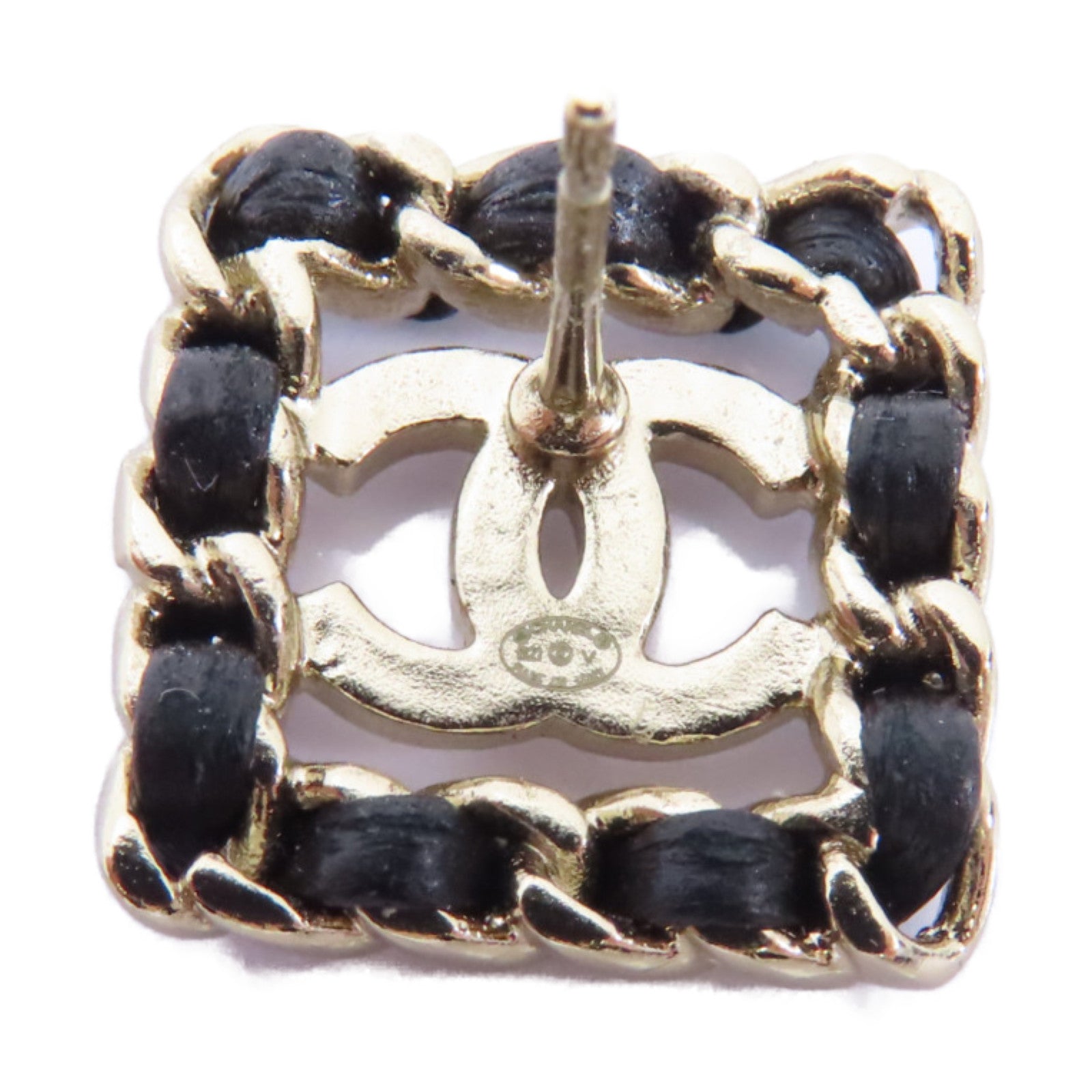 CHANEL 皮革/金屬Earrings耳環金色/黑色