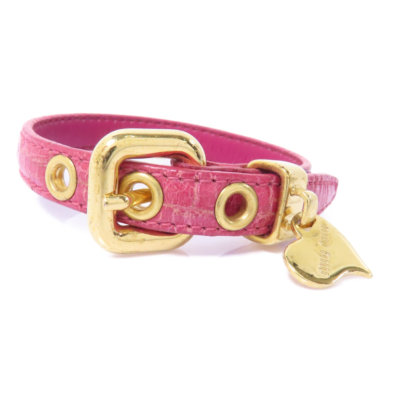 Miu Miu 【激減優惠】牛皮皮革Bracelet金扣手鏈粉紅色