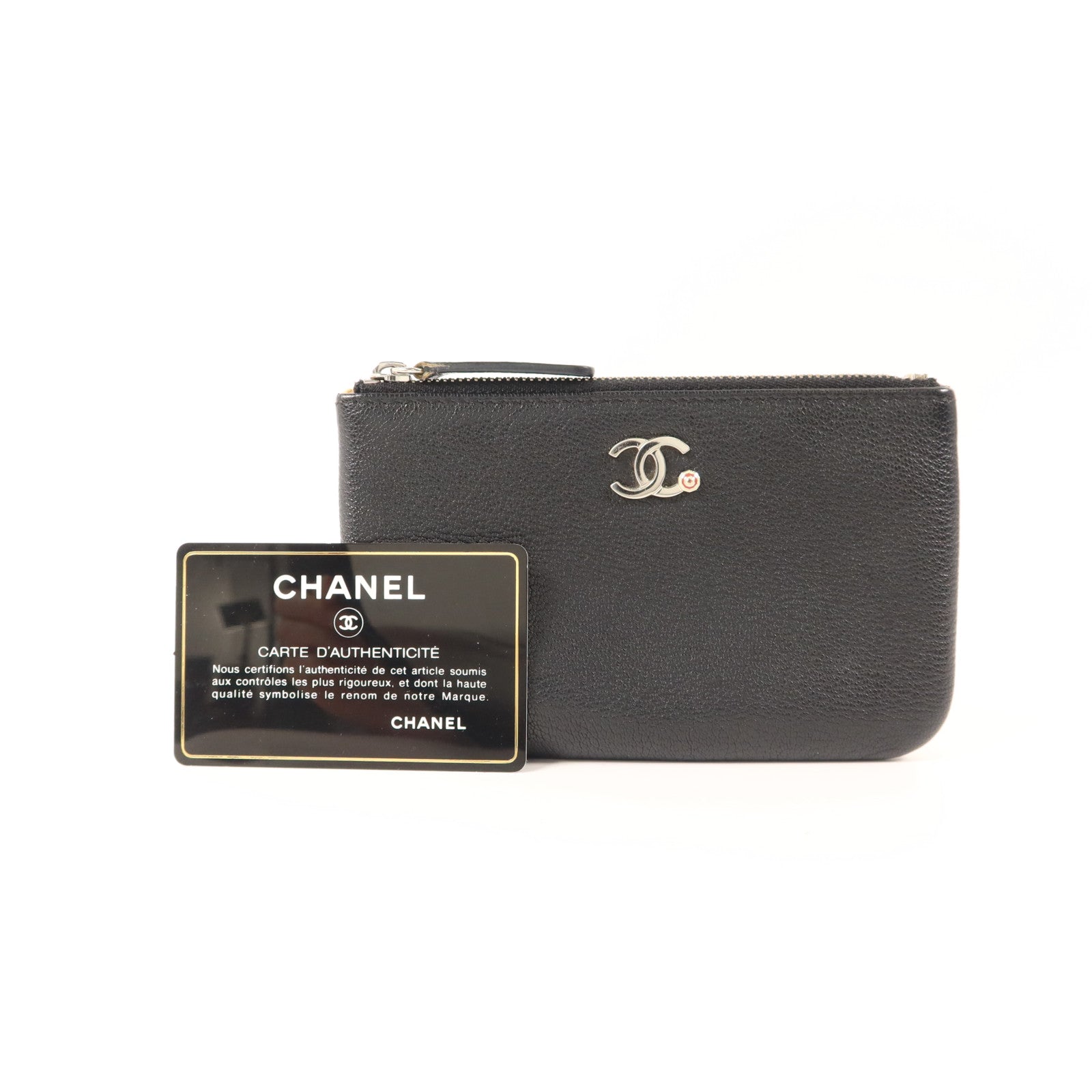 CHANEL 牛皮皮革Mini Pouch銀扣小袋