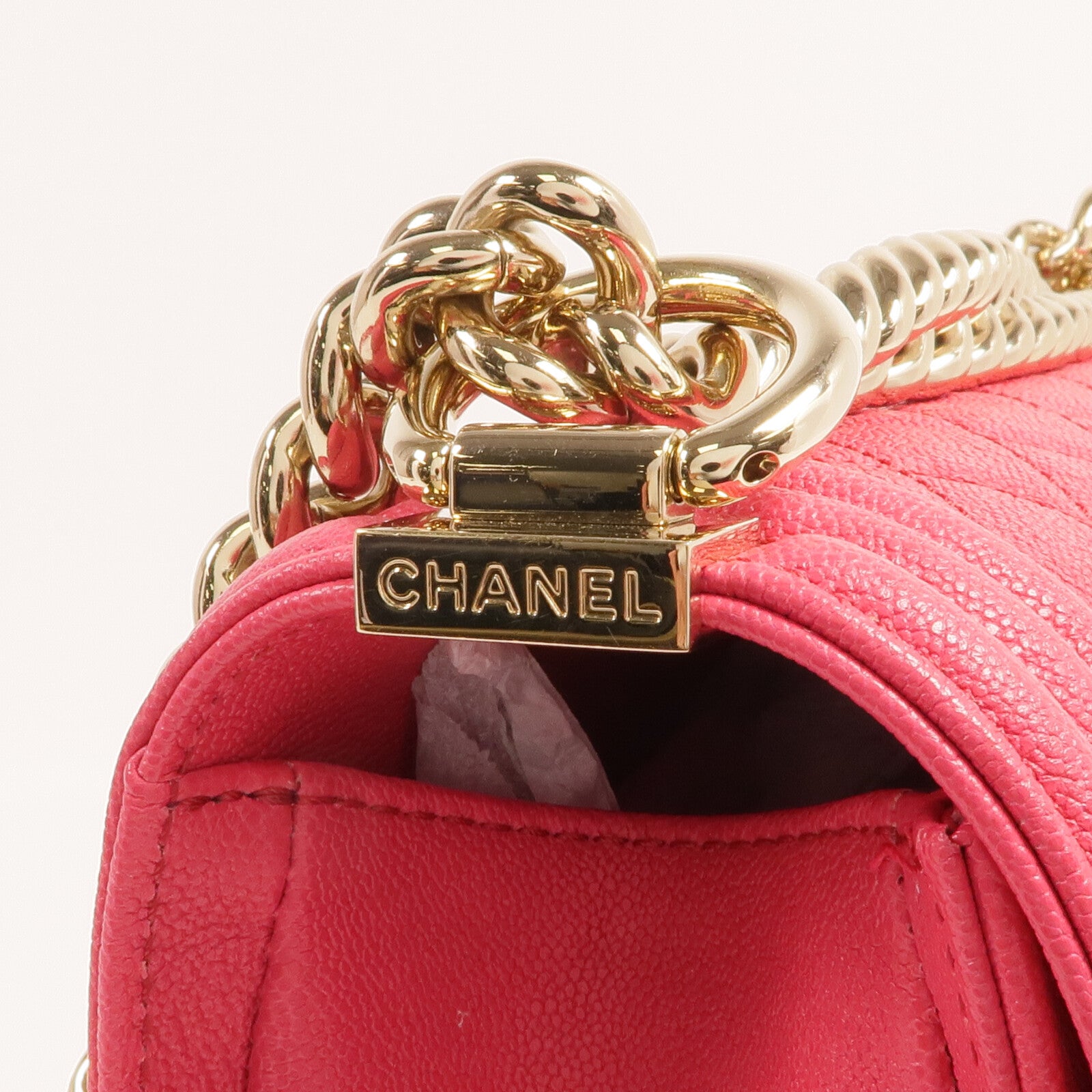 CHANEL 牛皮皮革Boy 25金扣鏈帶肩背袋