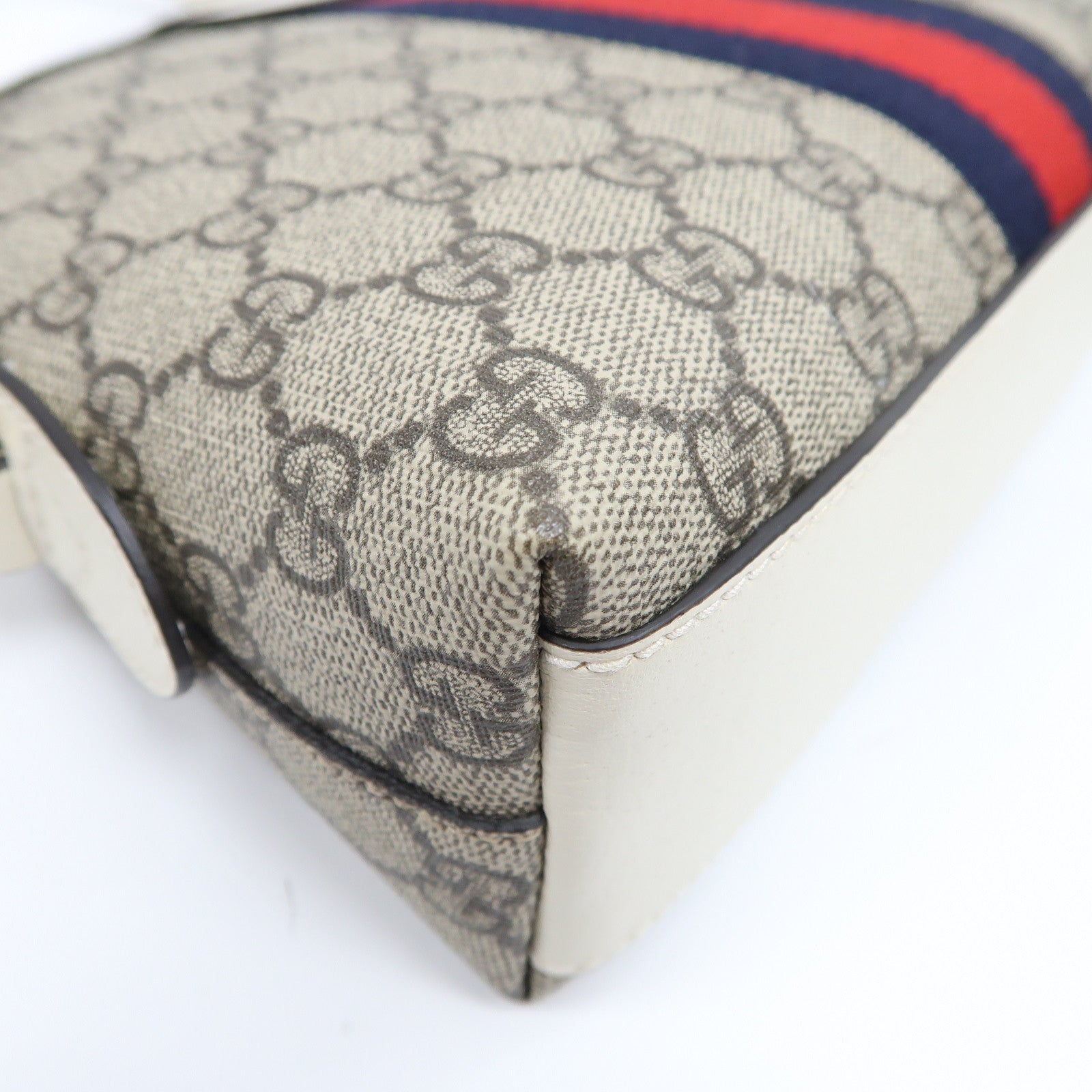 GUCCI 塗層帆布Ophidia GG金扣肩背袋啡色/白色