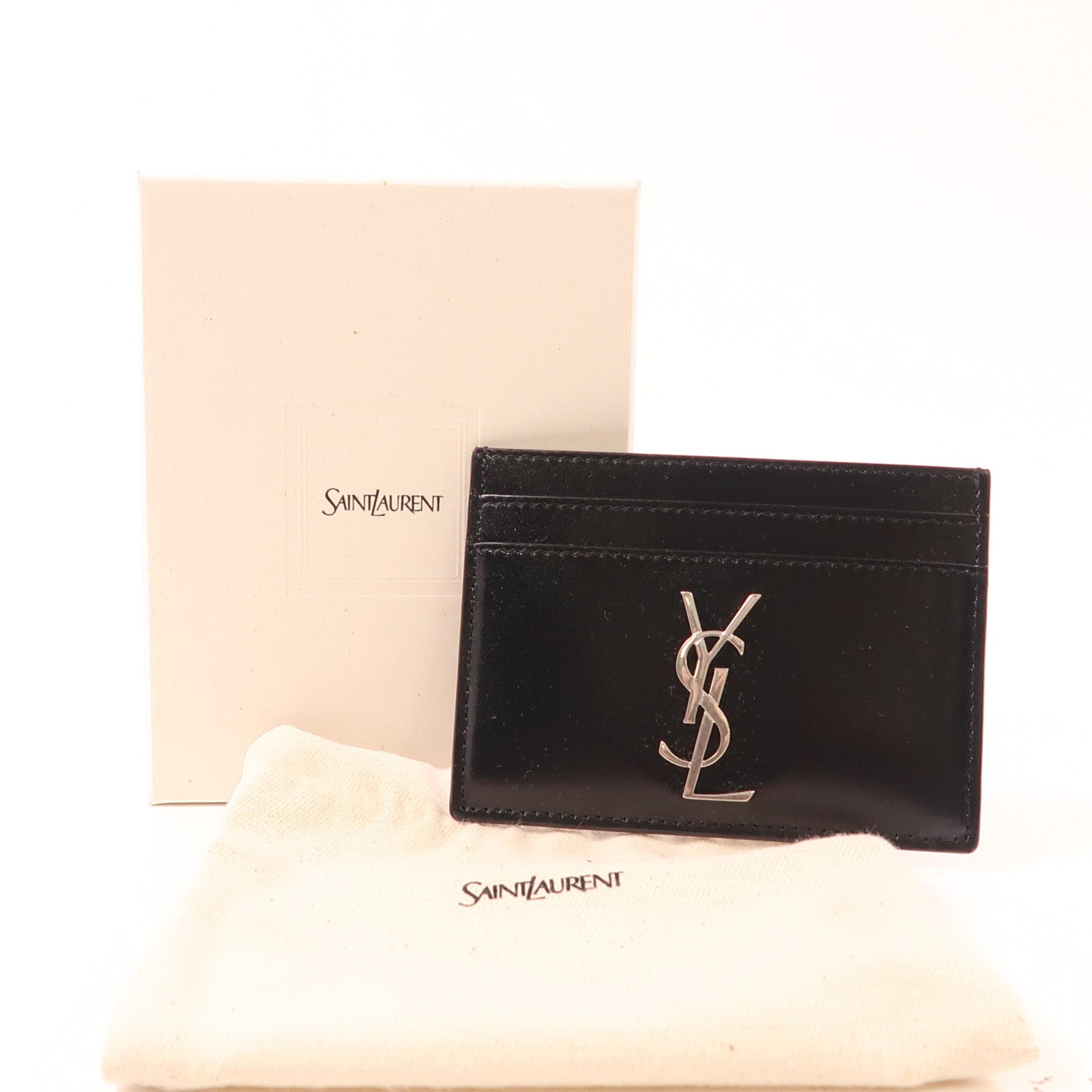 SAINT LAURENT 牛皮皮革Cassandre Card Case銀扣卡片套