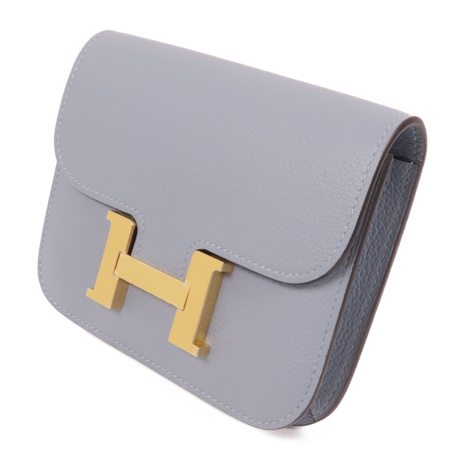 HERMES Evercolor皮革Constance Silm金扣手拿包Bleu Lin