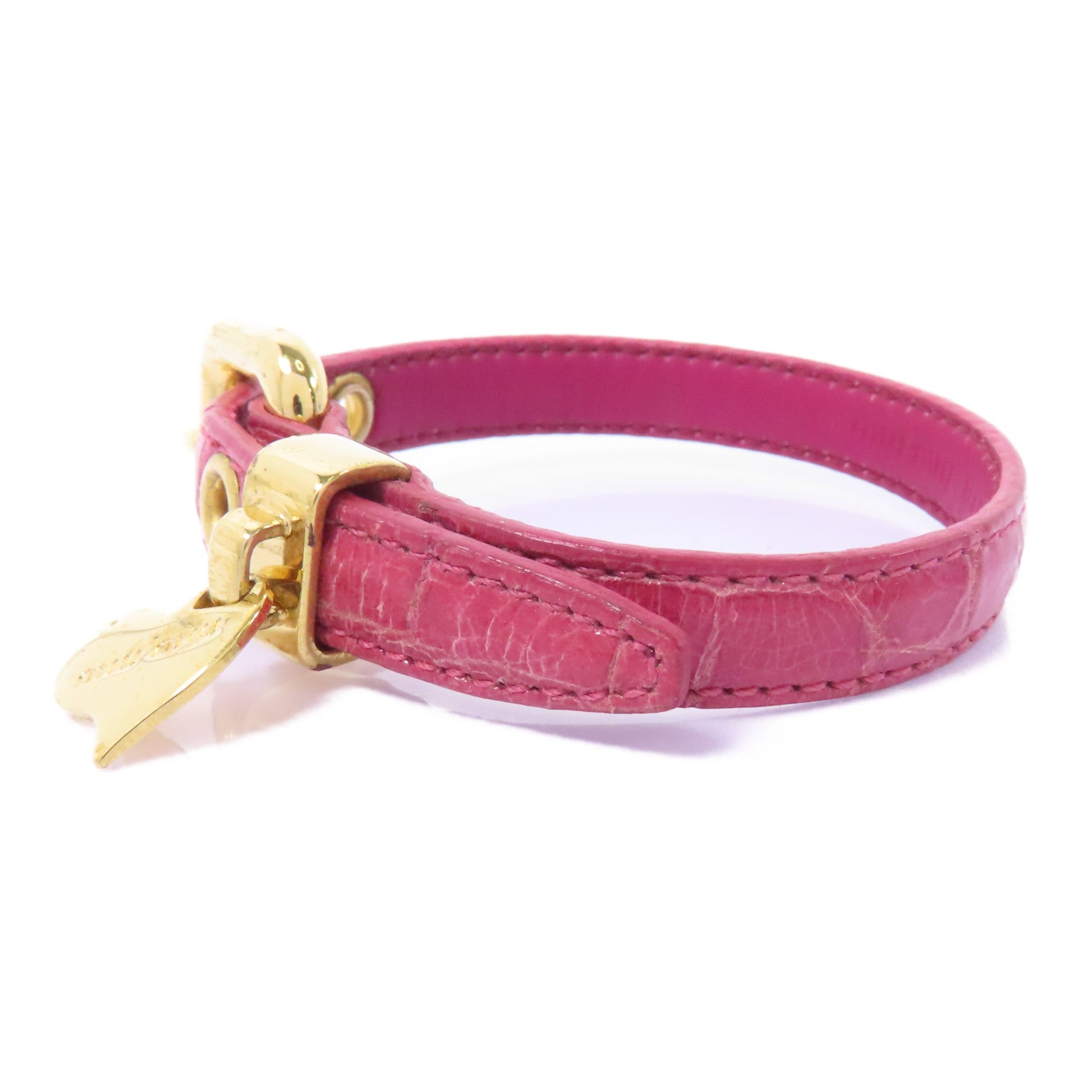 Miu Miu 【激減優惠】牛皮皮革Bracelet金扣手鏈粉紅色