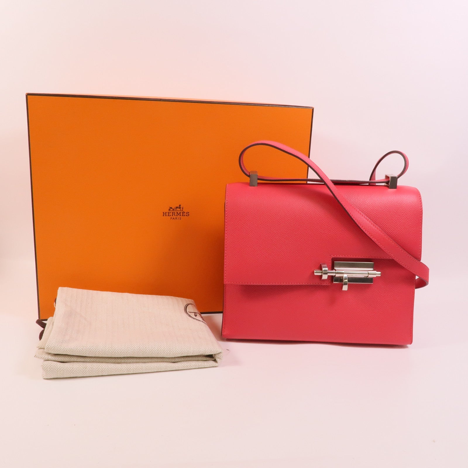HERMES Epsom皮革Verrou 23肩背袋Rose Extreme