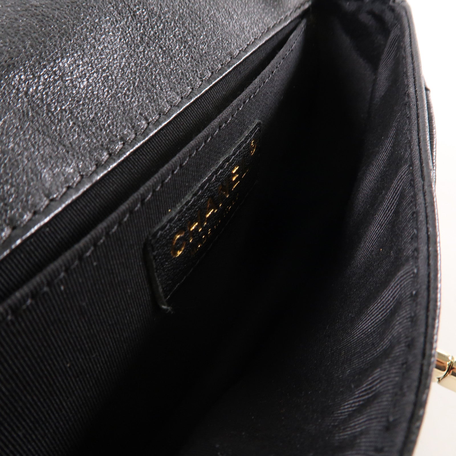 CHANEL 菱格牛皮皮革Chain Shoulder Bag金扣鏈帶肩背袋黑色