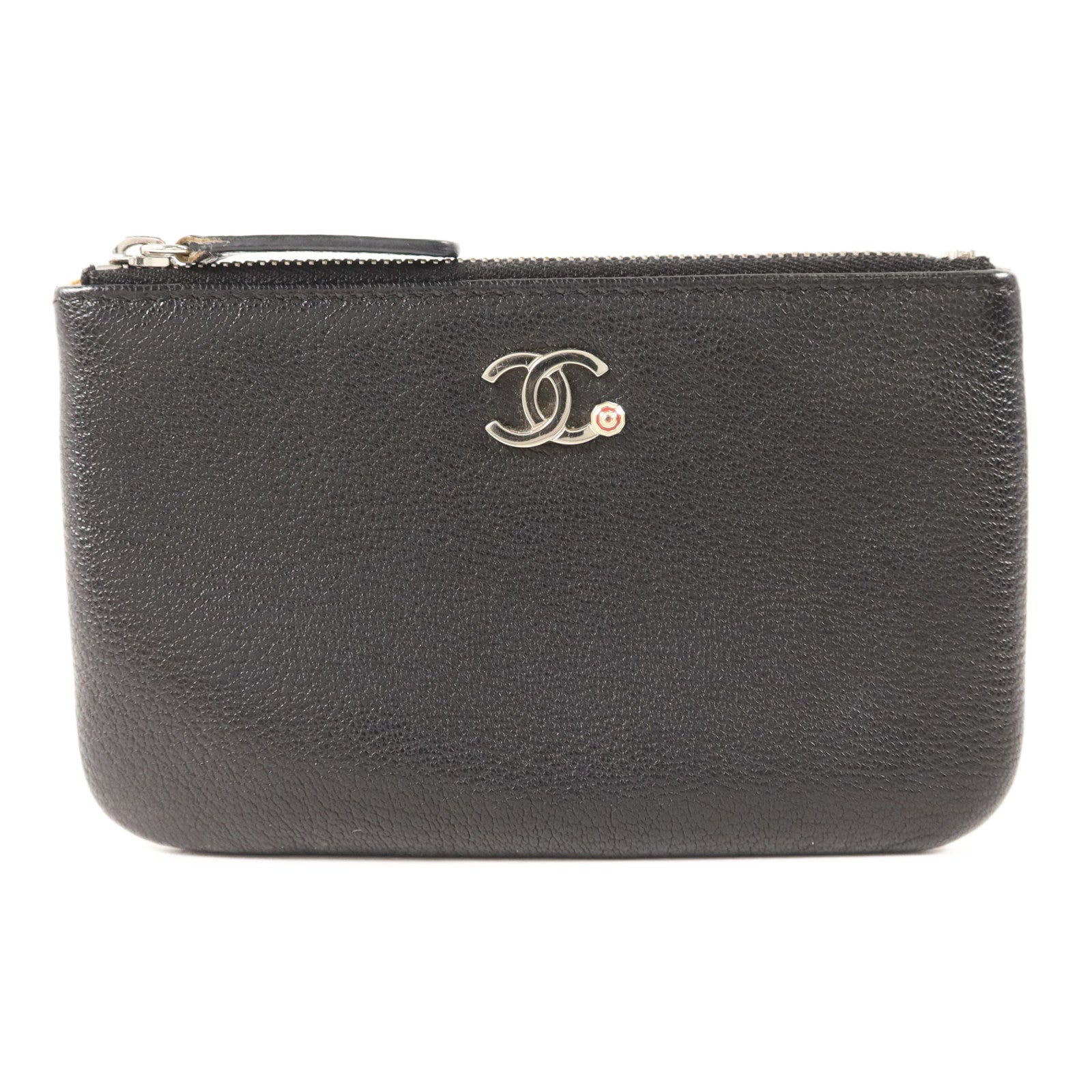 CHANEL 牛皮皮革Mini Pouch銀扣小袋