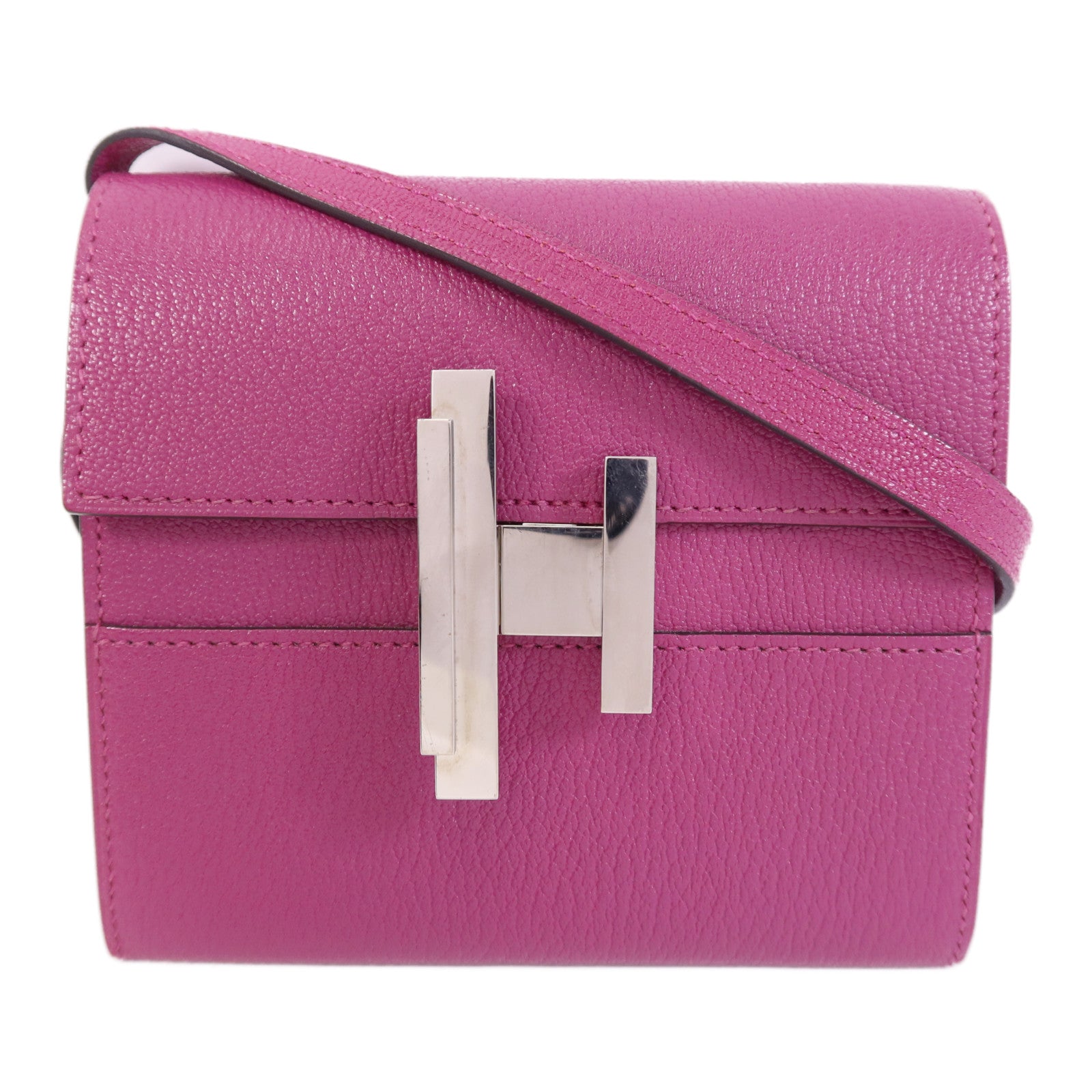 HERMES 【激減優惠】Chevre皮革Cinhetic To Go Wallet銀扣肩背袋Anemone