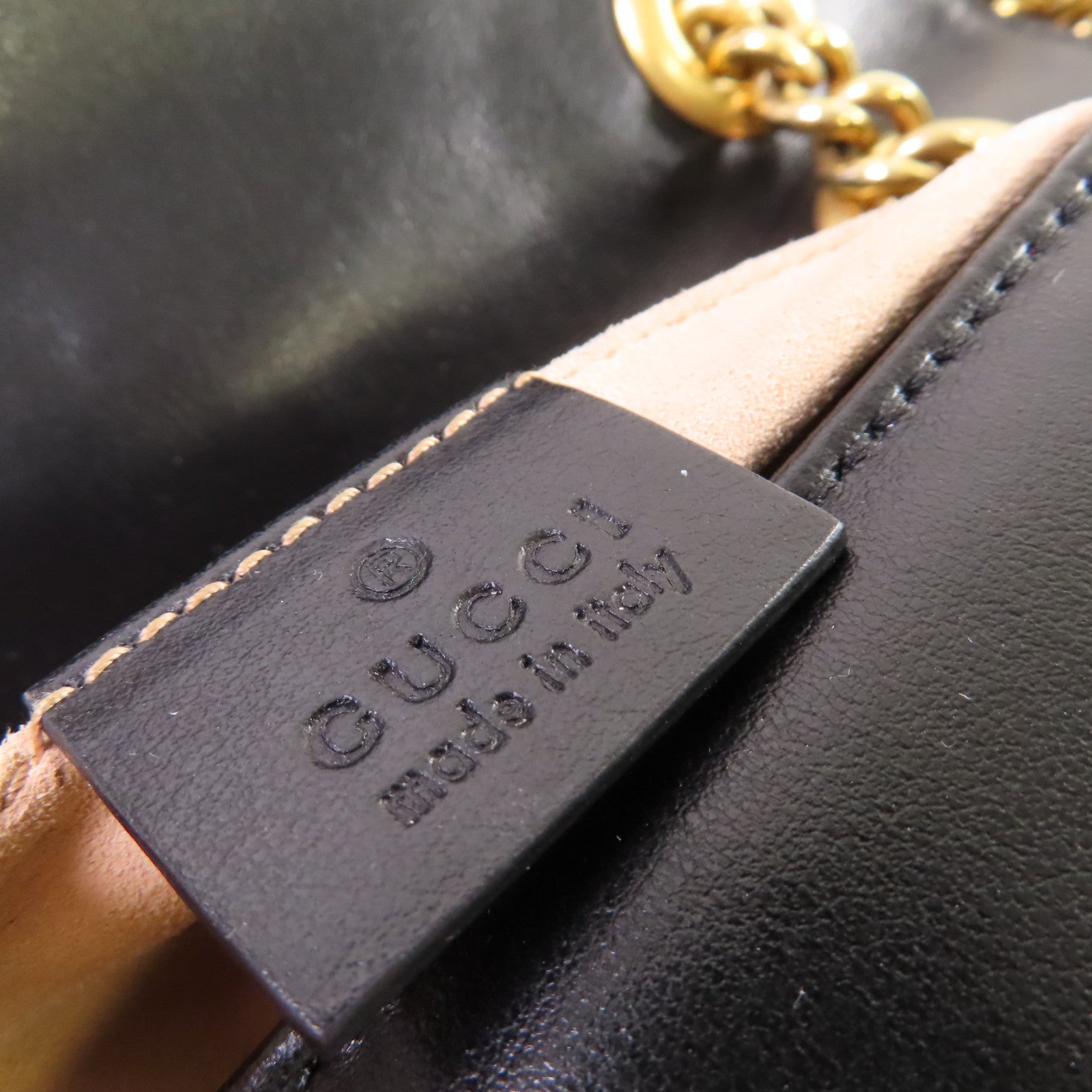 GUCCI 牛皮皮革GG Marmont Mini Shoulder Bag金扣鏈帶肩背袋黑色